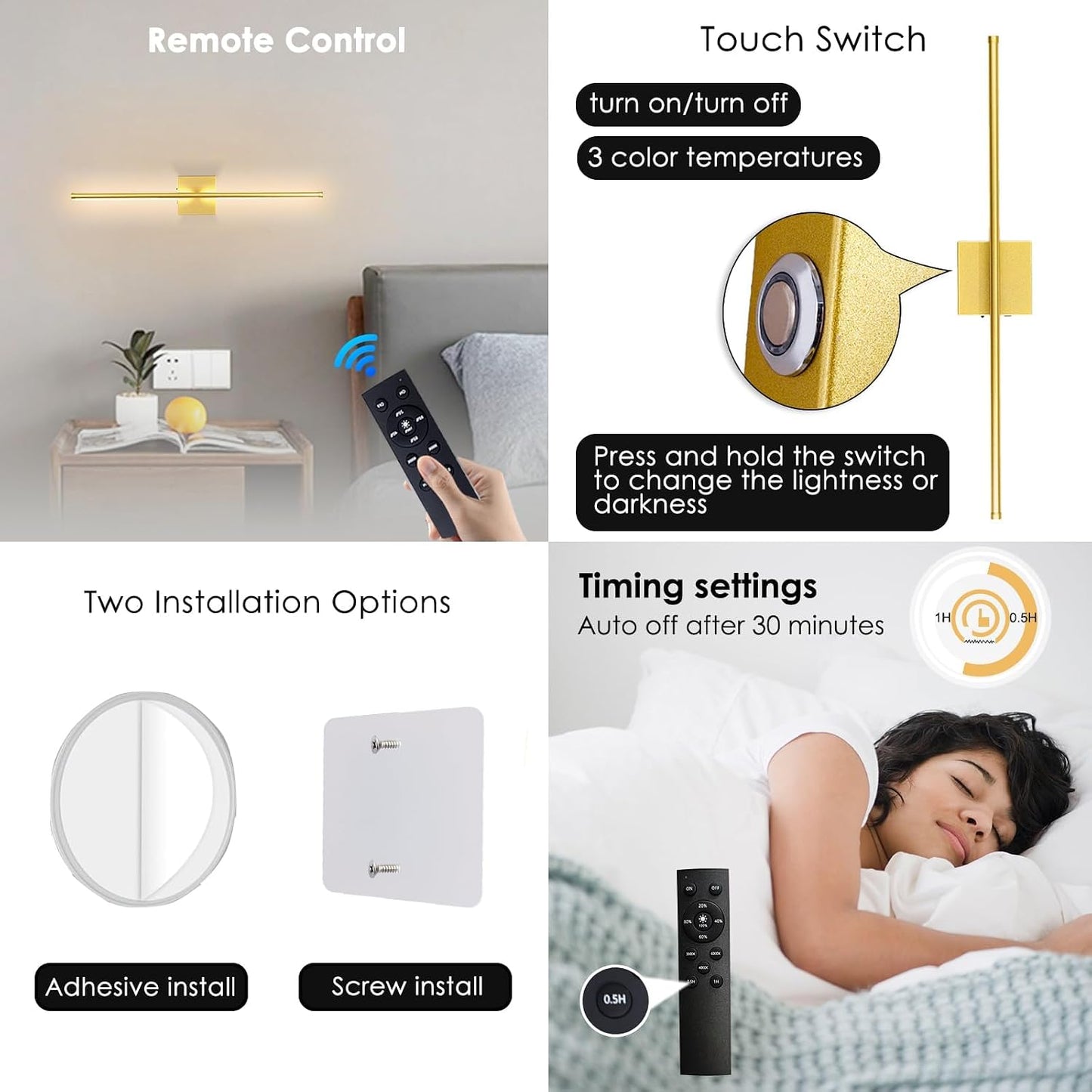 15800 mAh Battery Operated Wall Sconce with Remote Control Dimmable Wall Sconce Set of Two 3000K LED Brass Gold