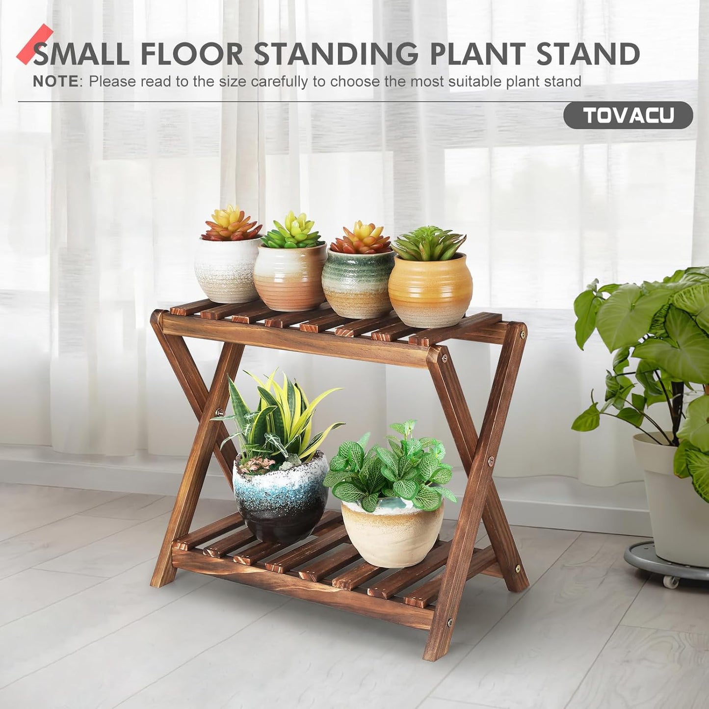 Small Plant Stand Indoor 2 Tier Table Top Flower Succulent Stand Desk / 16.3 Inch High Desktop X-2