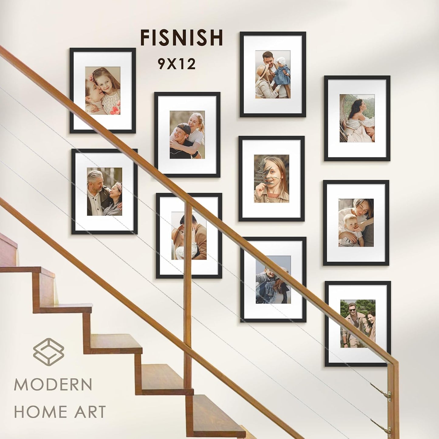 9x12 Picture Frame Sef of 10, for Wall Gallery Decor, Black | Display Pictures 6x8 with Mat or 9 x 12 Without Mat