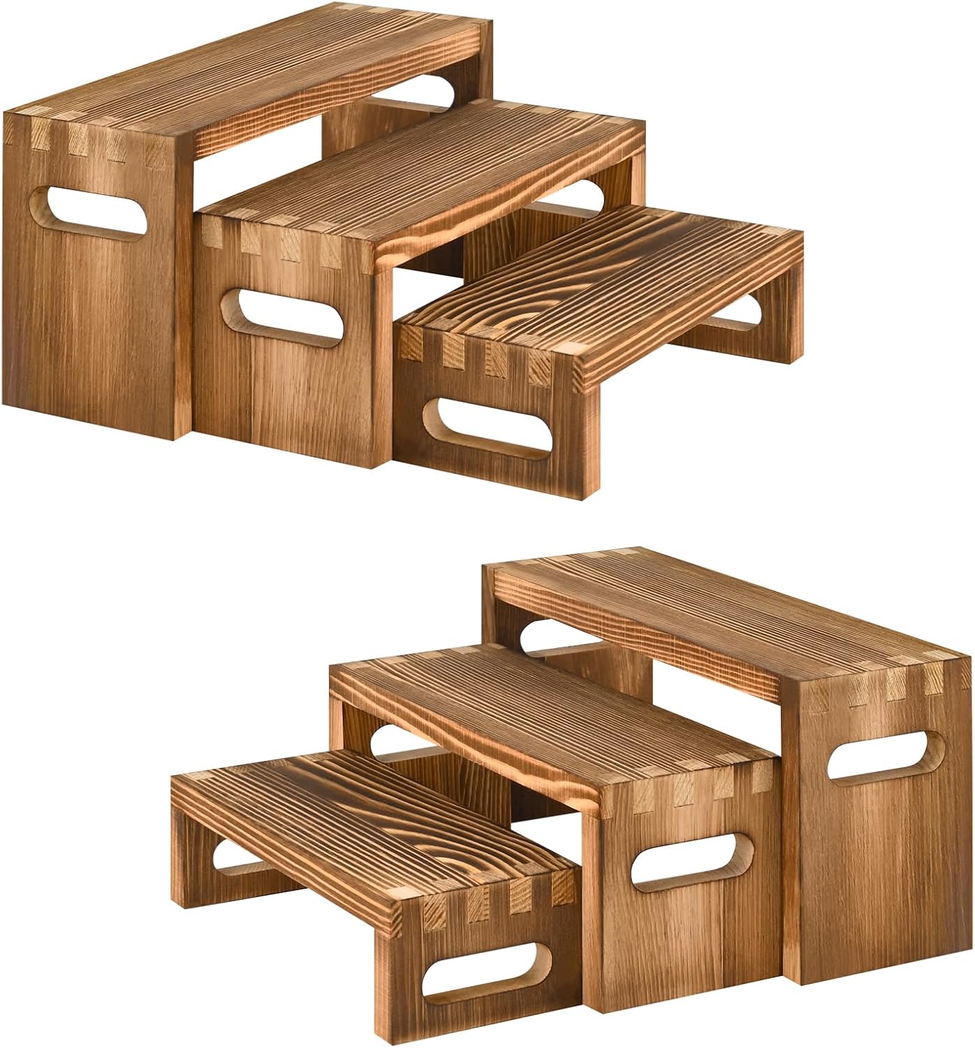 Wood Risers Display Stands / 7 x 8 x 9 / Brown / Set of 6