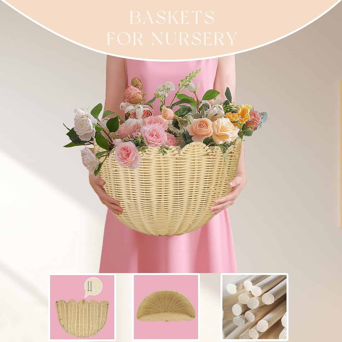 in.Hand-woven by of intangible cultural Rattan Hanging Basket Woven / 15.7 x 10 x 8 / Set of 2