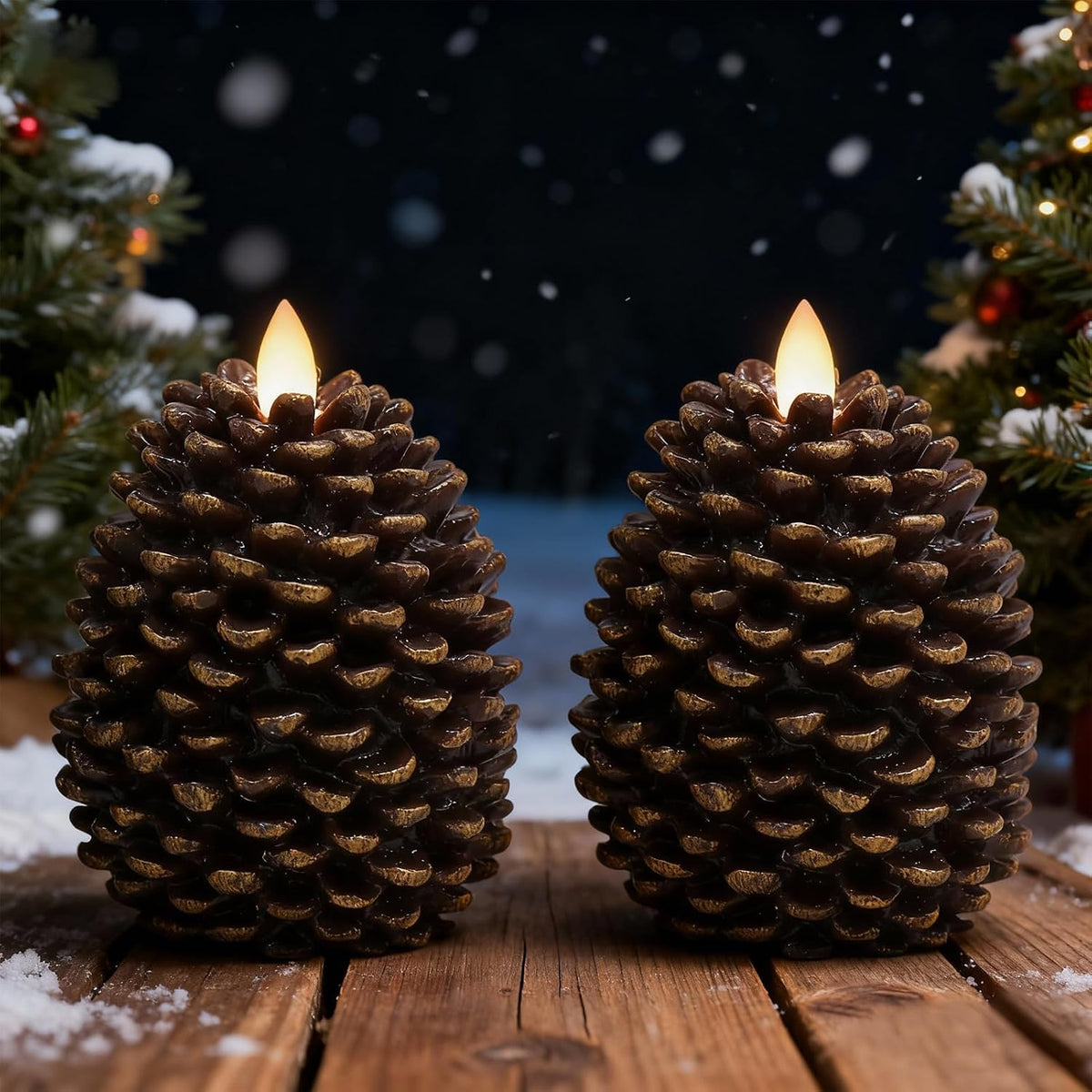 Christmas Pine Cones Flameless Candle Battery Operated with Timer Brown