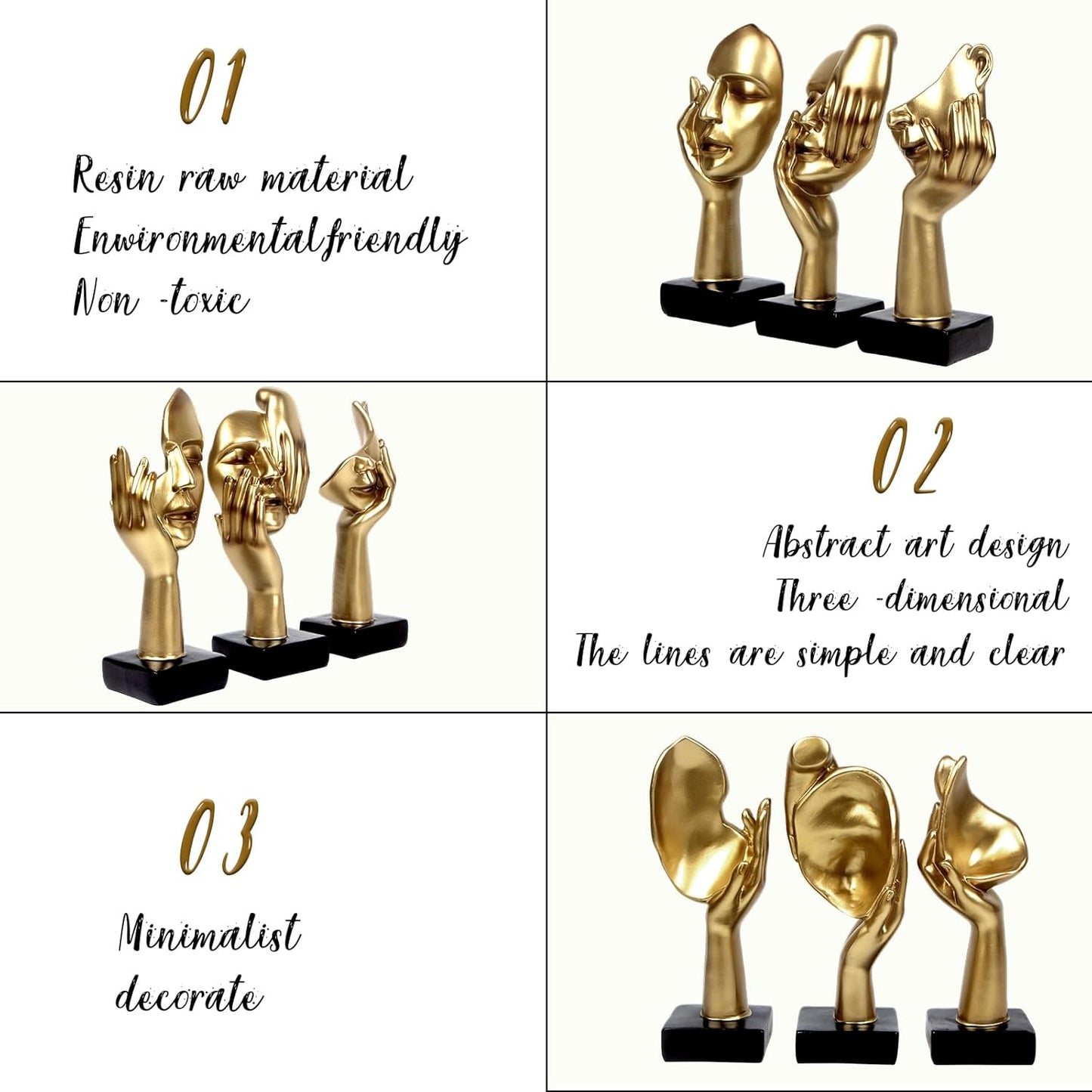Thinker Statue / Collectible Figurines / Golden / Set of 3