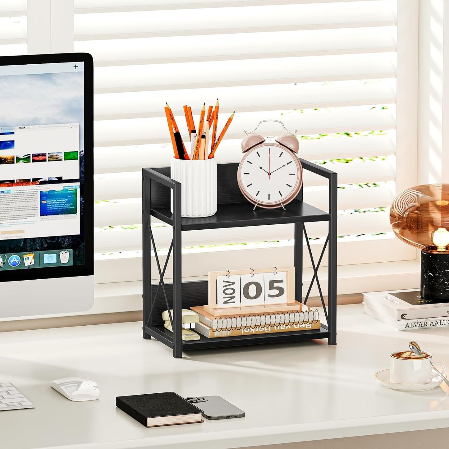 Giikin Countertop Organizer, 2 Tier Coffee Station Organizer for Desktop, Wood Counter Shelf Spice Rack for Kitchen