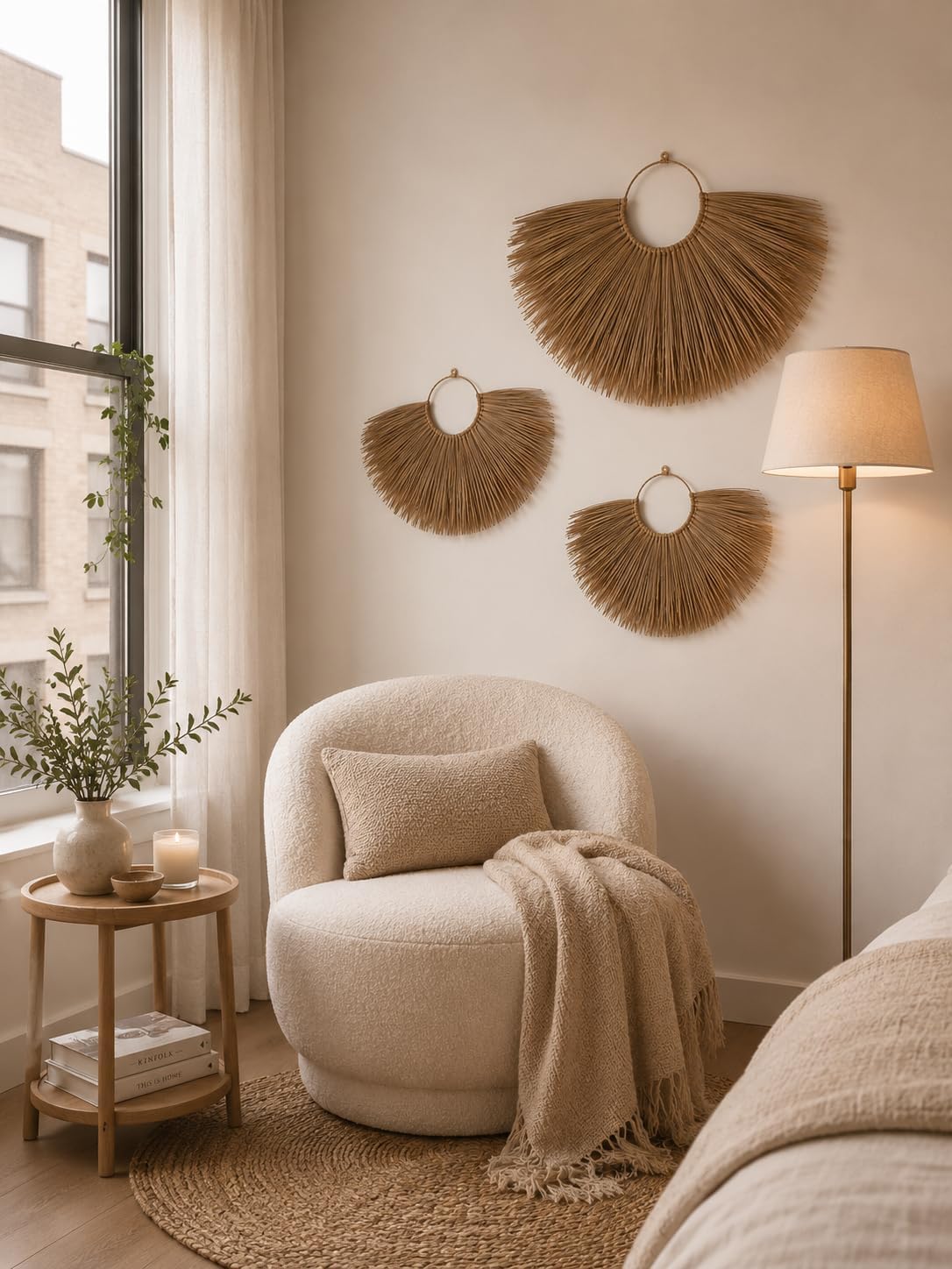 Woven Seagrass Fan Wall Decor / Set of 3