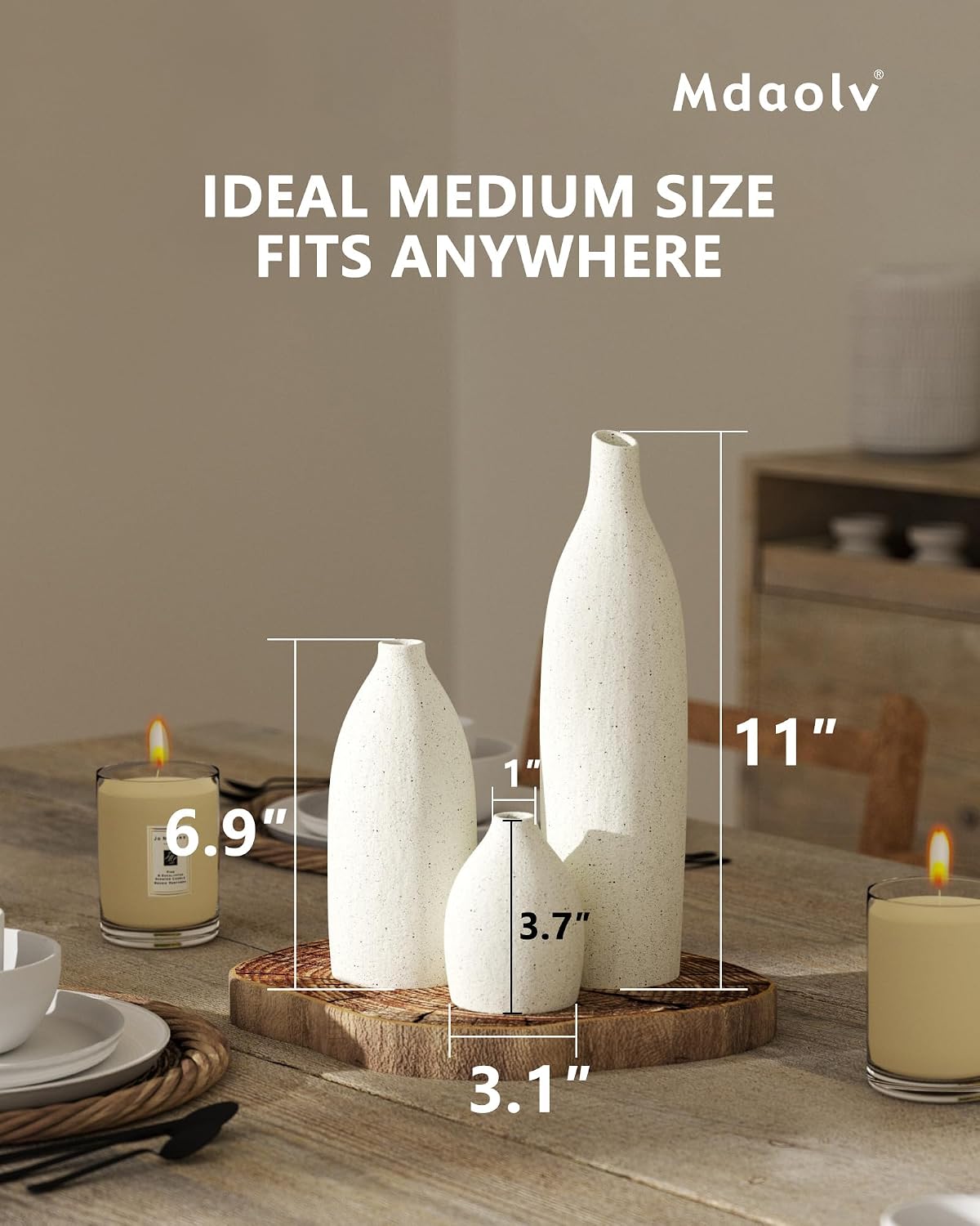 Matte Clay Flower Vase Minimalist Nordic Modern Decorative Ceramic Vases / Cream White / Set of 3