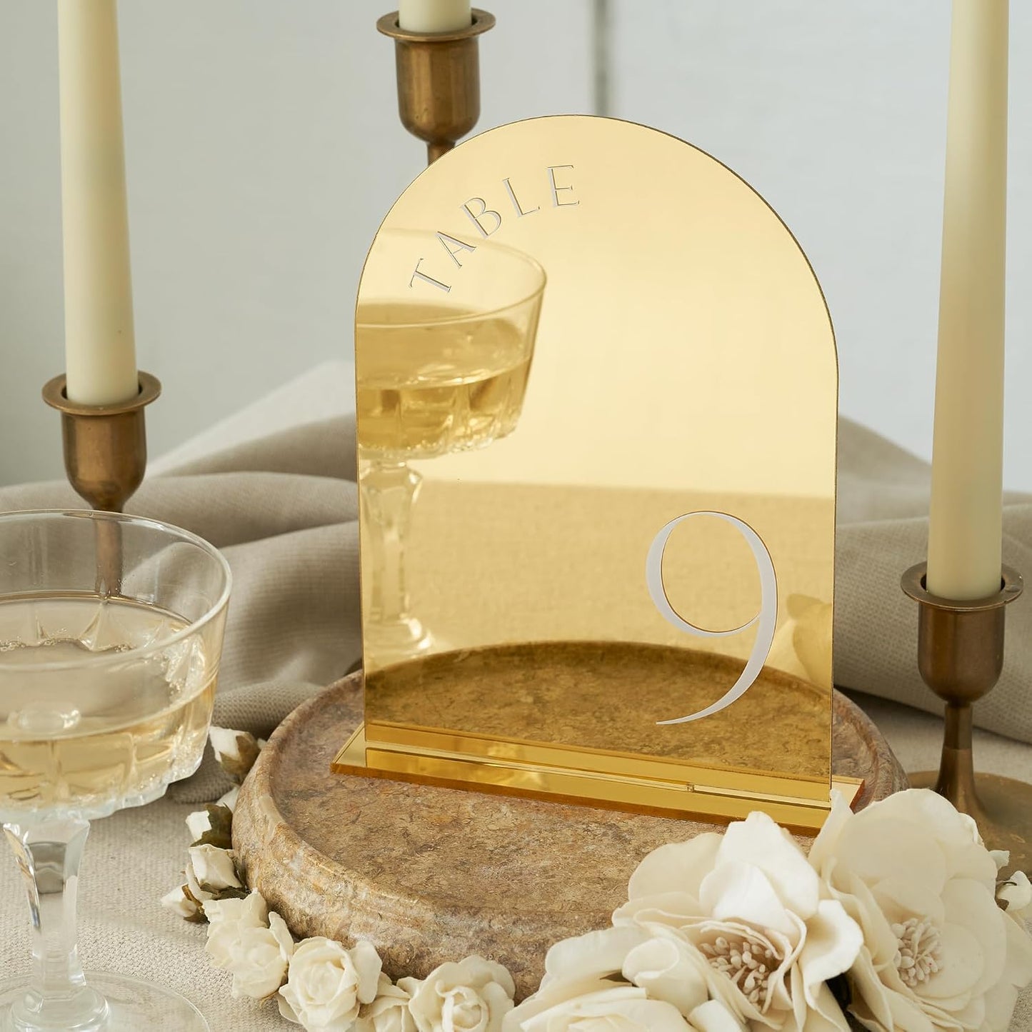 Beautiful Gold Wedding Table Numbers with Stands - Acrylic Signs 1-15 | Elegant Double Sided 5x7 Inch Signs - The