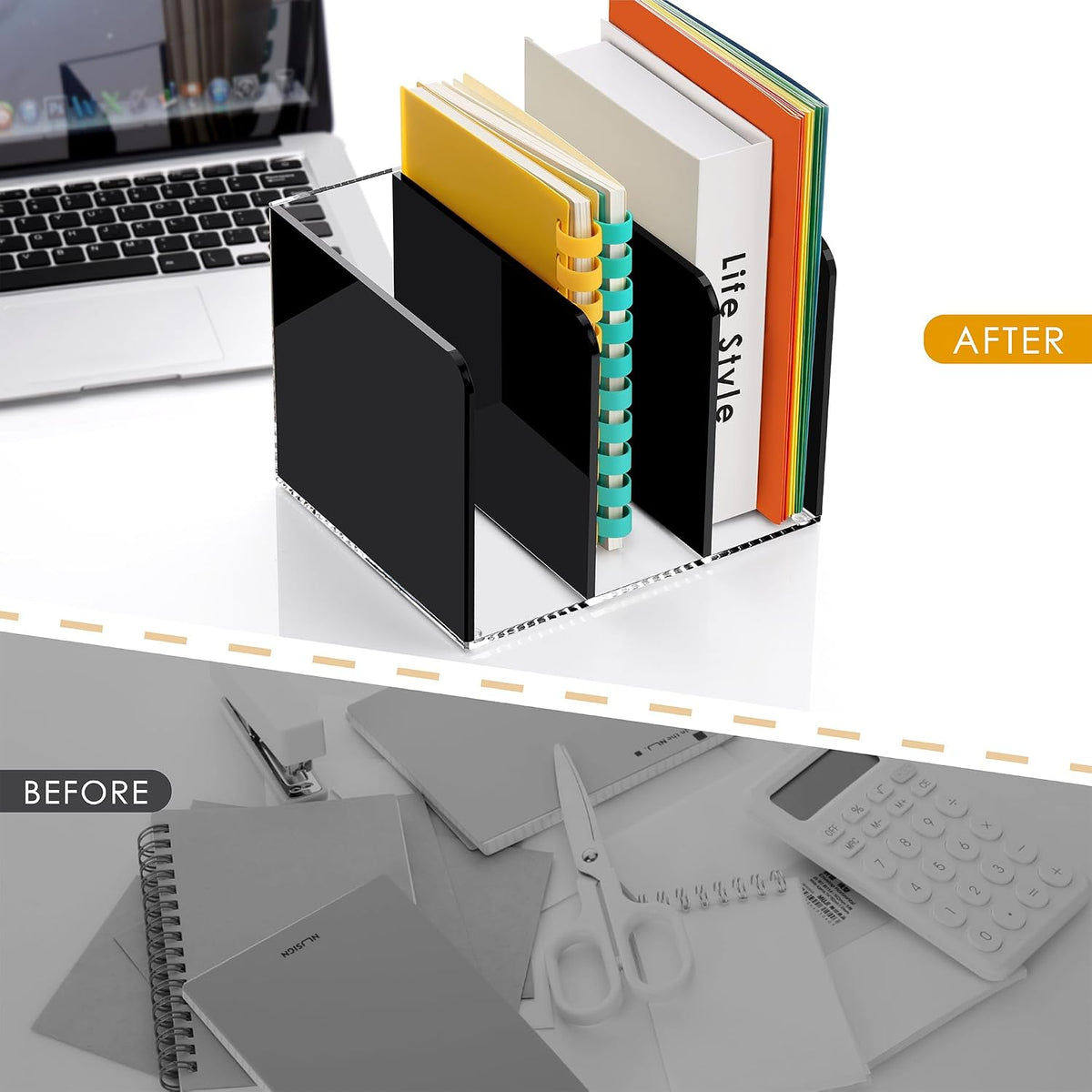 SANRUI Black Acrylic Magazine File Holder Desktap Organizer Folder Sorters | Clear Workspace Document Rack, Bookend