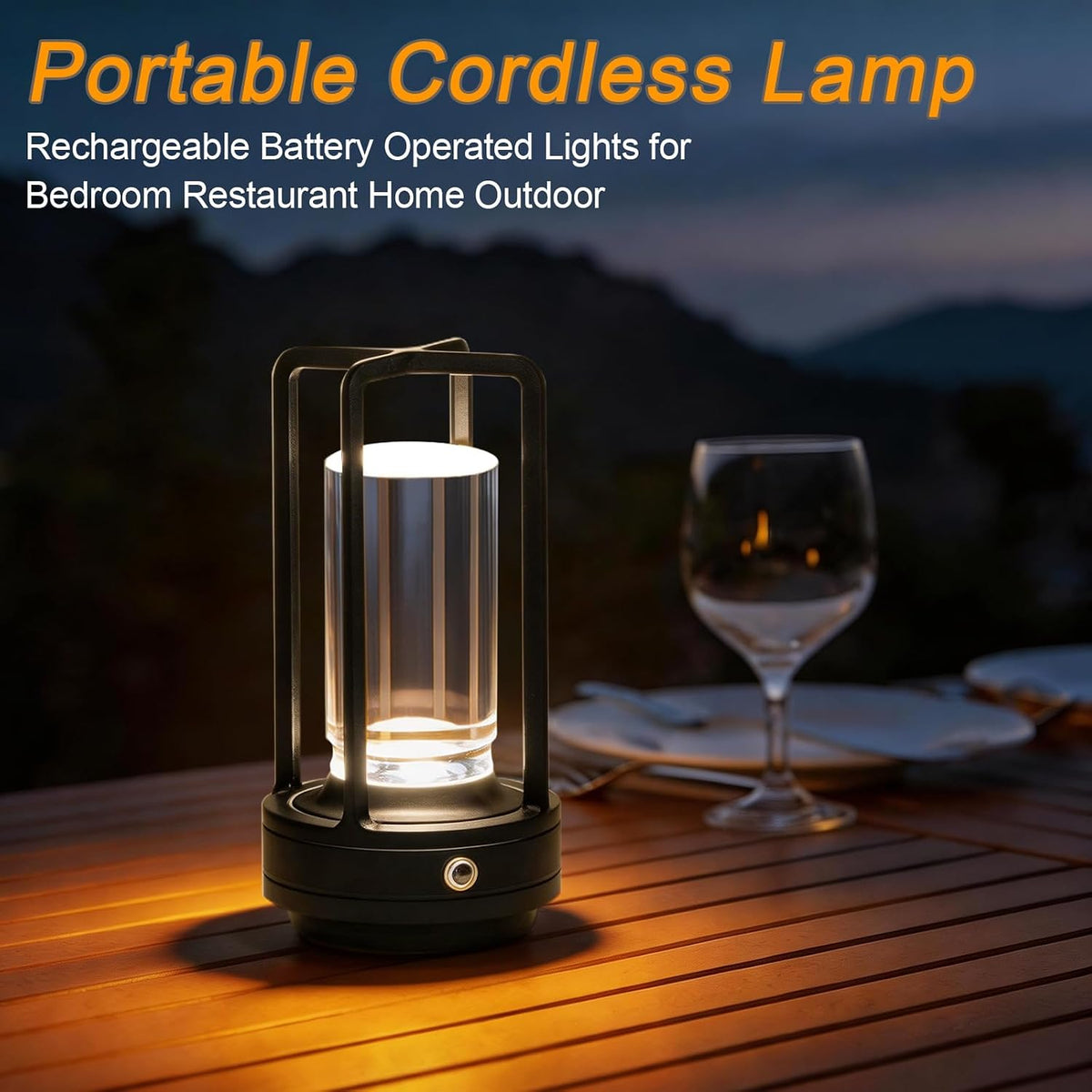 Cordless Table Lamp Rechargeable, Battery Operated Crystal Lamp | Stepless Dimming Touch Control, 3 Color LED Bedside