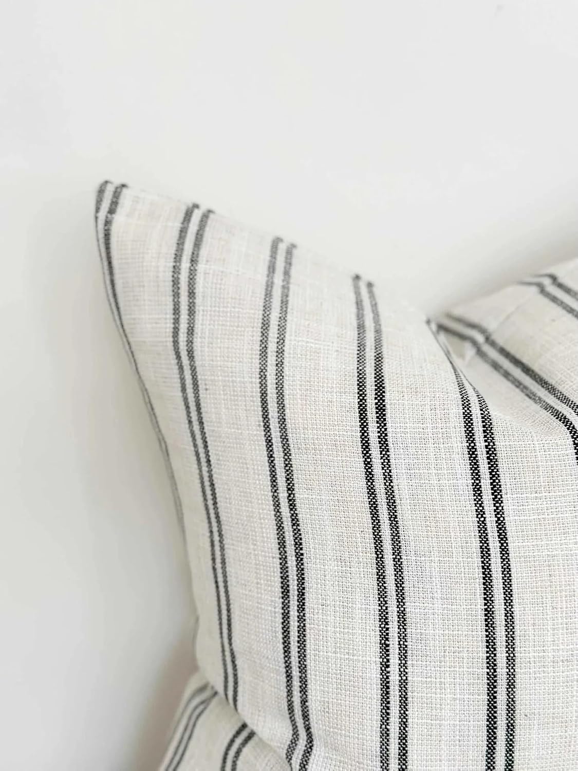 Farmhouse Linen Throw Pillow Cover / Black Striped / 18 x 18 / Set of 2