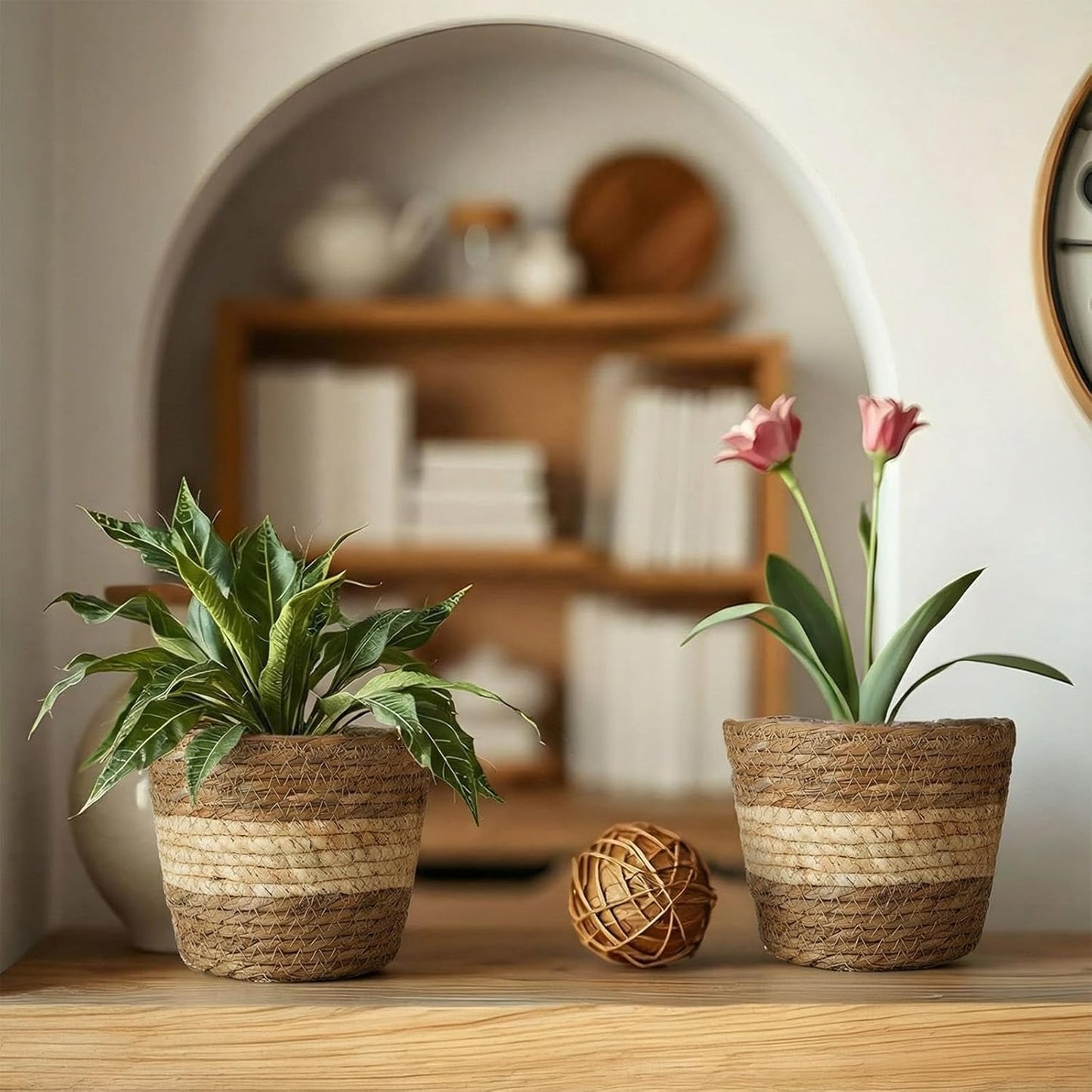 Wicker Plant Basket Bulk / Small / Beige and Brown / Set of 24
