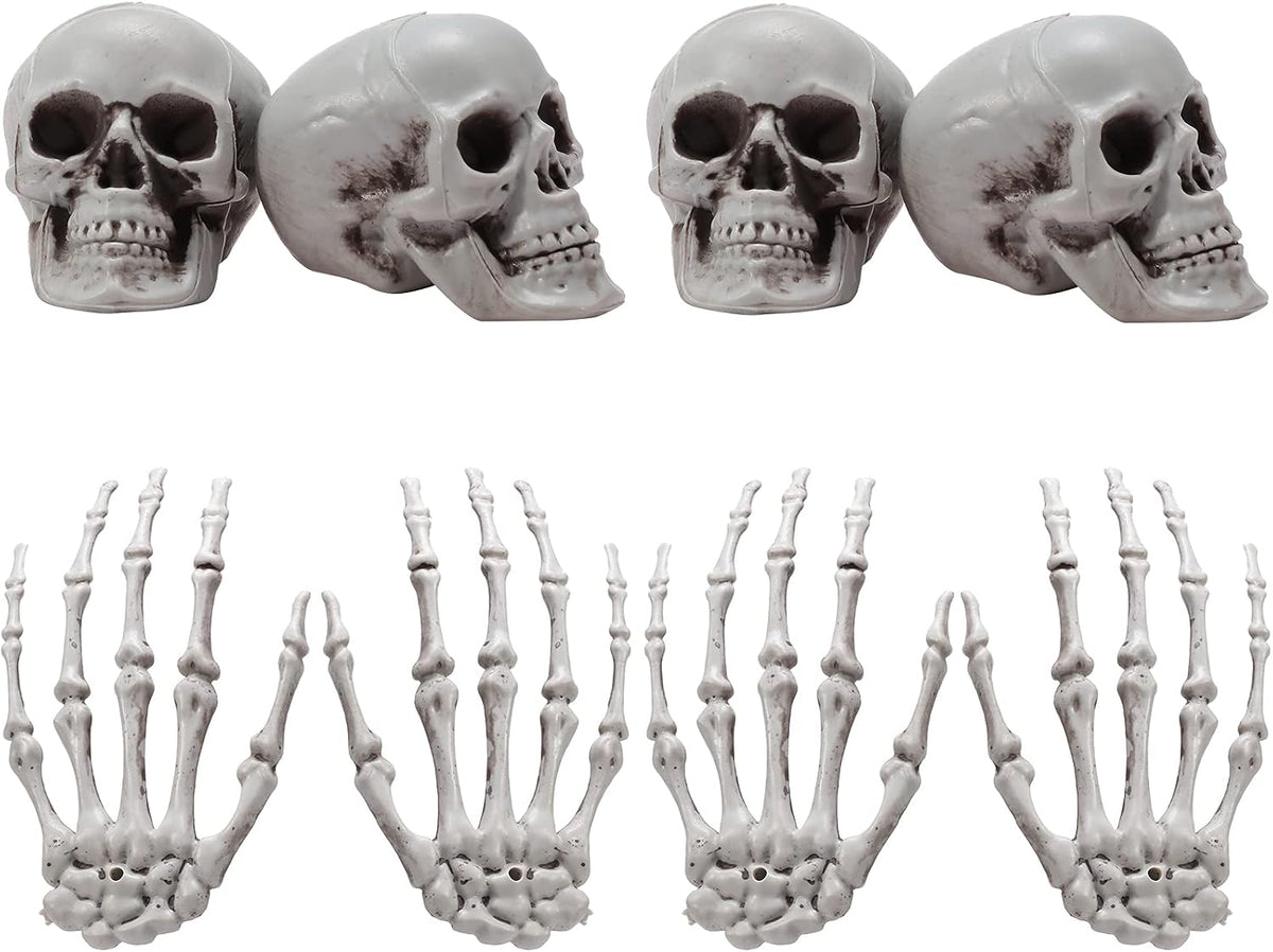 Sumind 8 Pcs Halloween Skeleton Hands Mini Skulls, Plastic Fake Decor