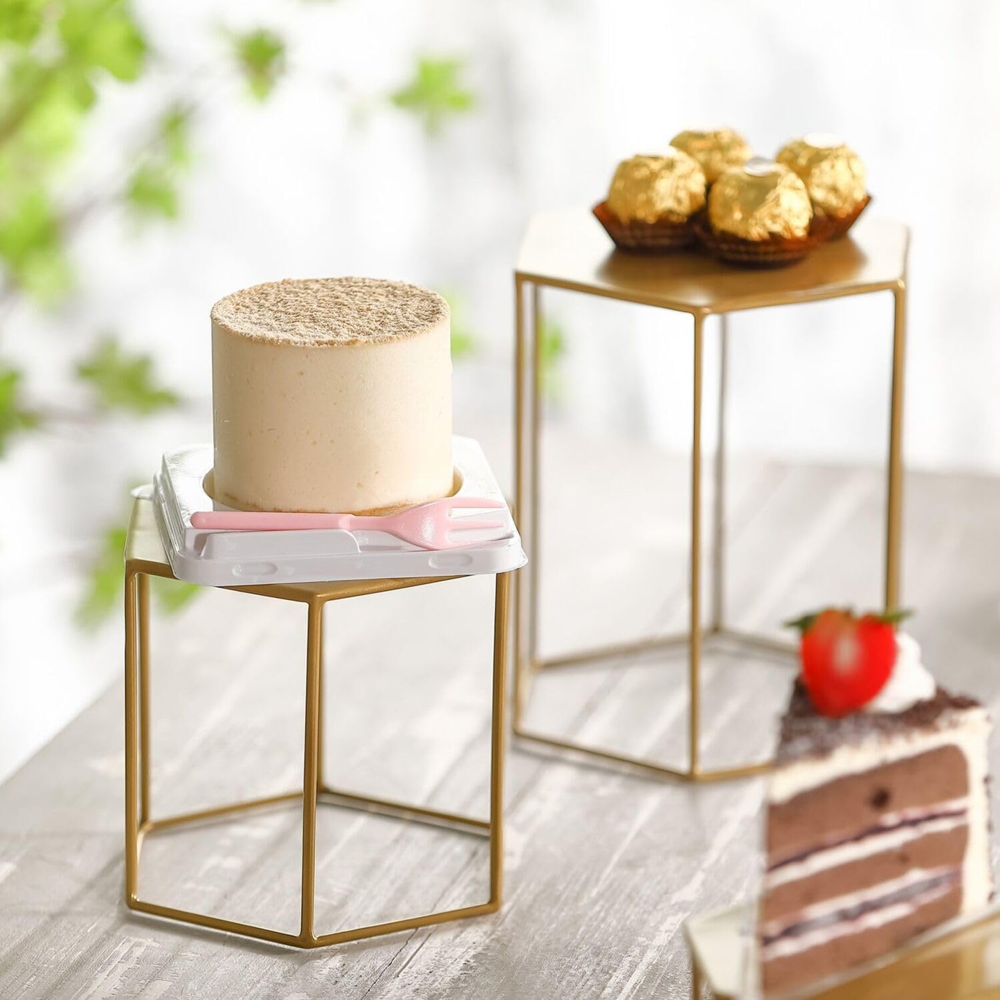 Modern Brass Buffet Display Stands / Upgraded Hexagonal / Set of 4