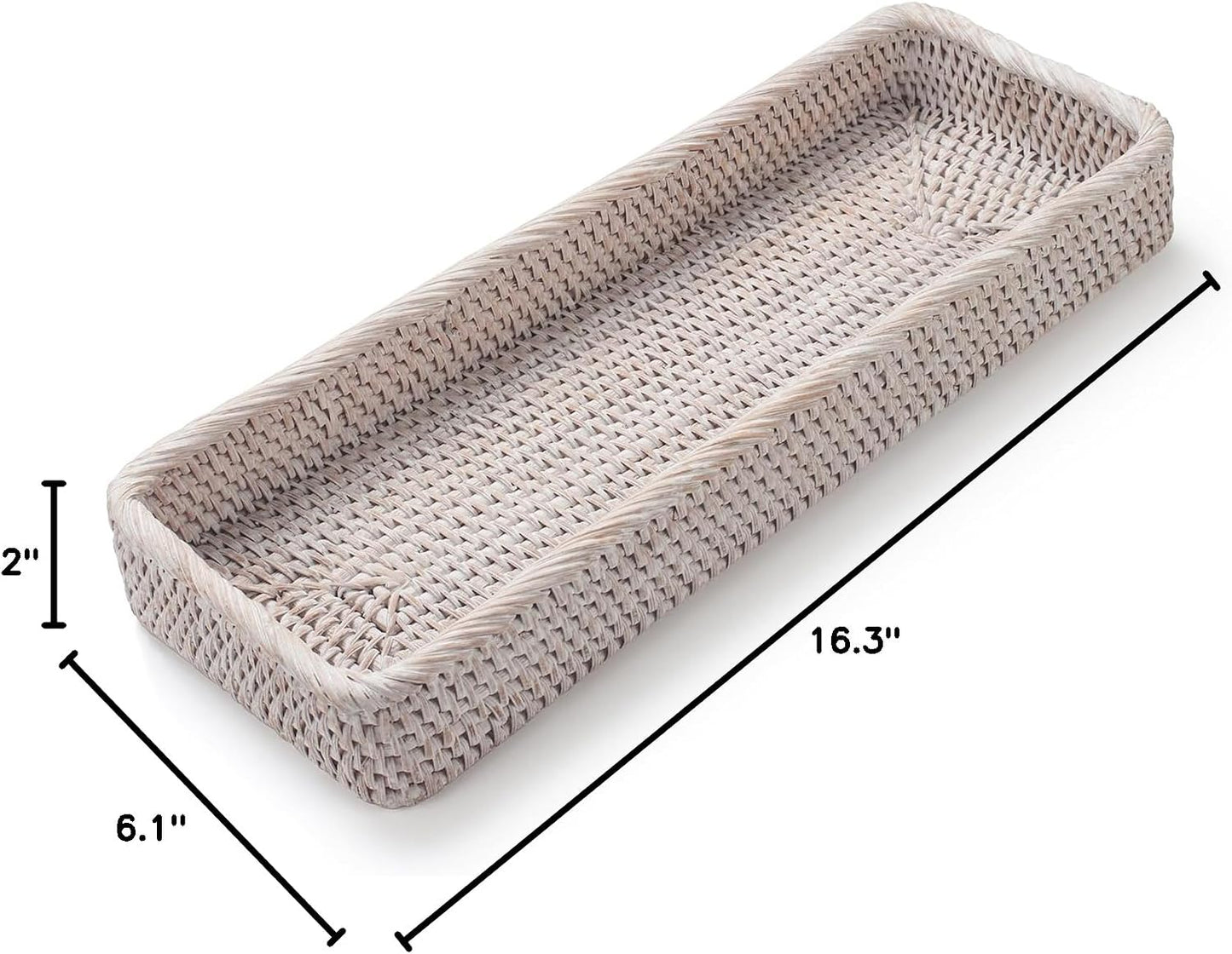 Rattan Bathroom Vanity Trays Toilet Tank Baskets Long Narrow Hand Towel / Whitewash / 16.3 x 6.1 x 2
