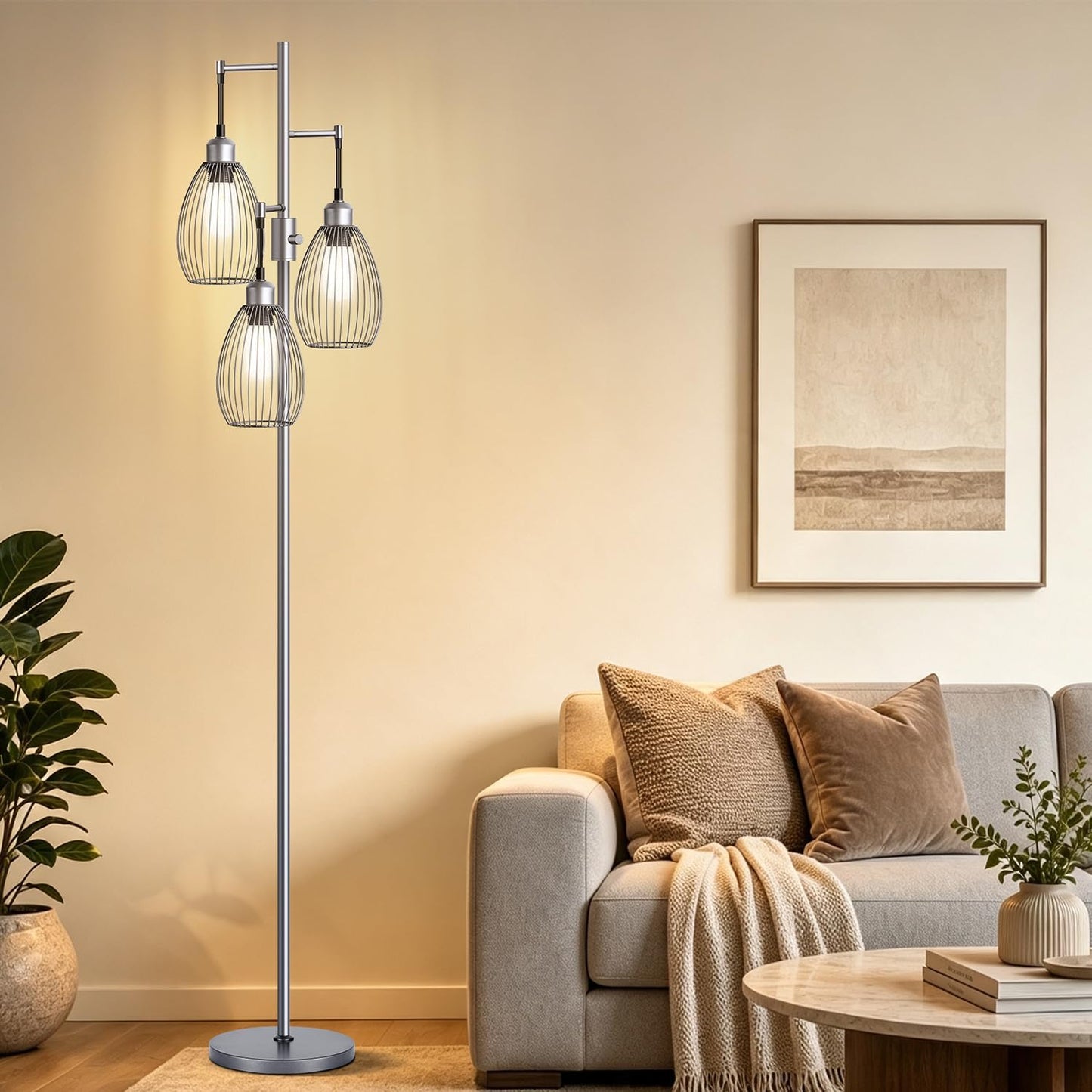 Nintiue Dimmable Floor Lamp, 3 x 800LM LED Edison Bulbs Included, Industrial Floor Lamp Standing Tree Lamp with Elegant
