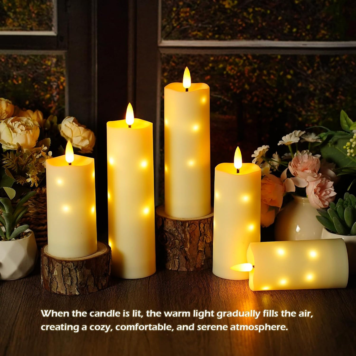 kakoya Outdoor Waterproof Flickering Flameless Candles with Timer,5Pcs Battery Operated LED Pillar Candles with