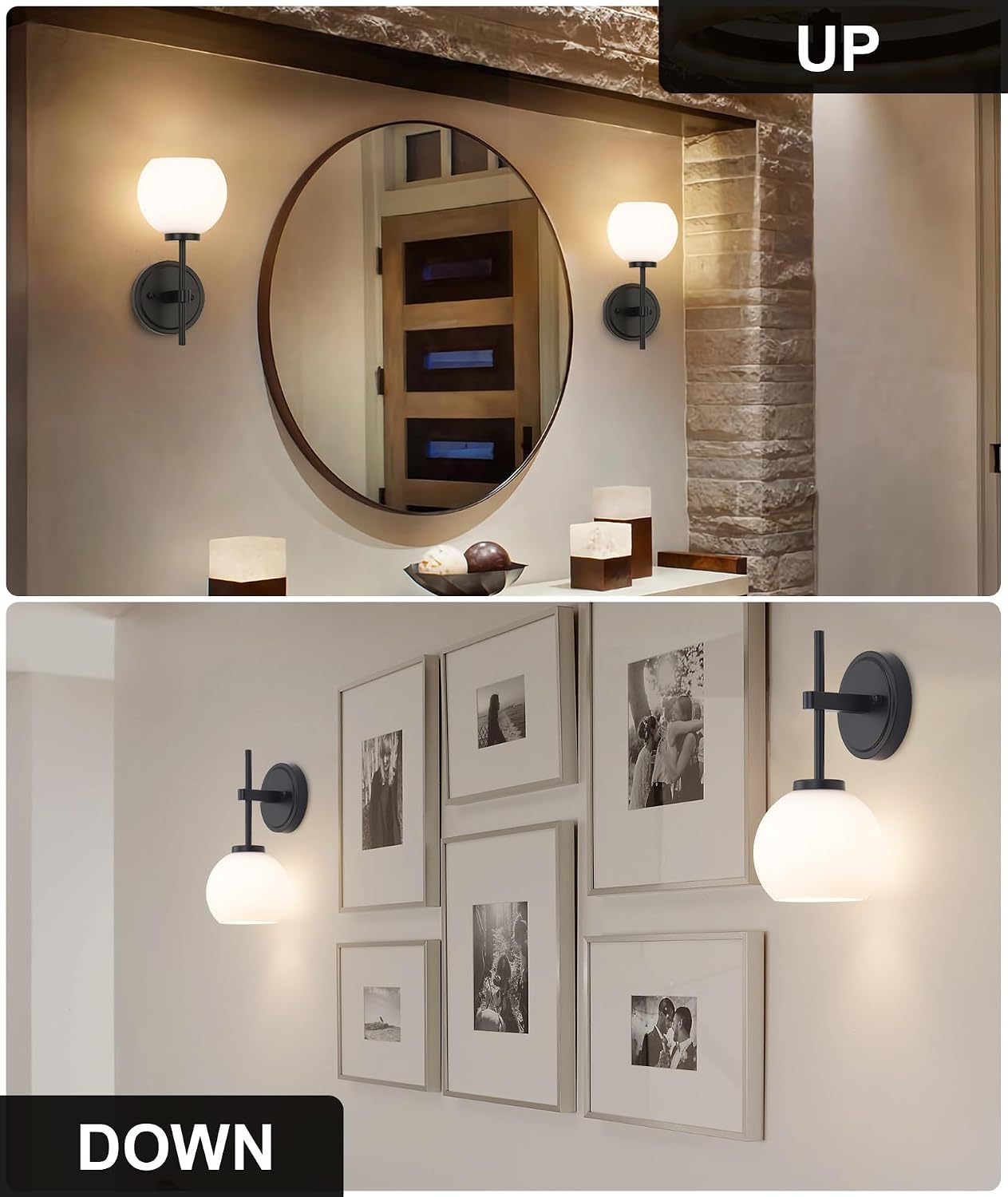 Black Wireless Rechargeable Wall Sconces with Remote Control, Battery Operated Wall Sconce Set of 2, LED Dimmable Wall