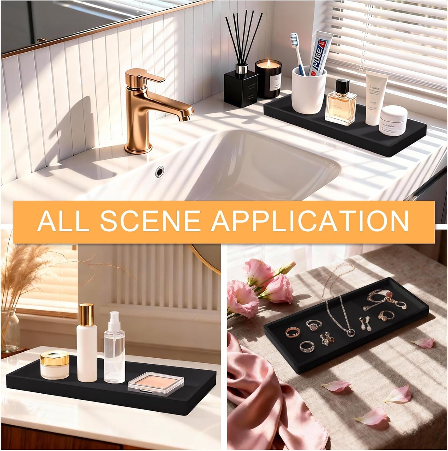 Bathroom Vanity Tray / 2black / 8 x 5 / 2PCS11. / Set of 2