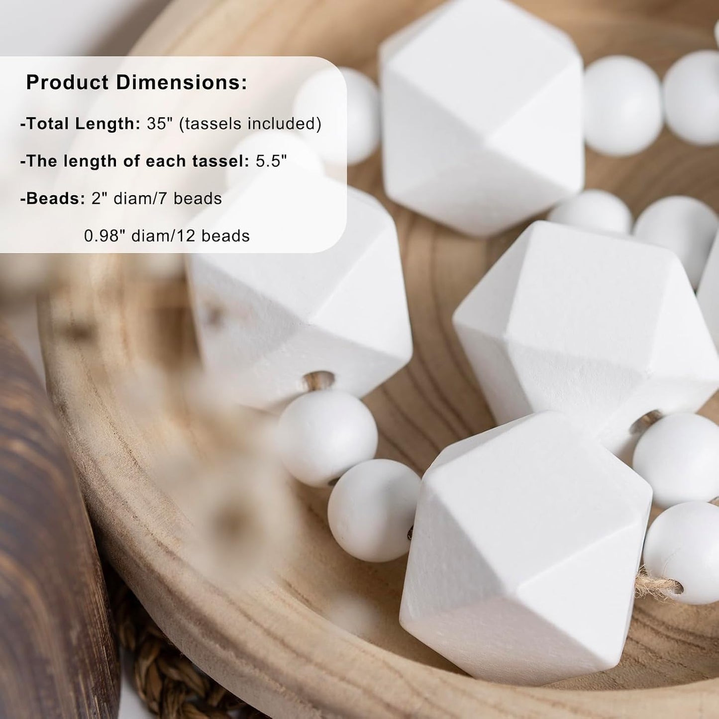 Wooden Beads Garland / 35 Inches / White