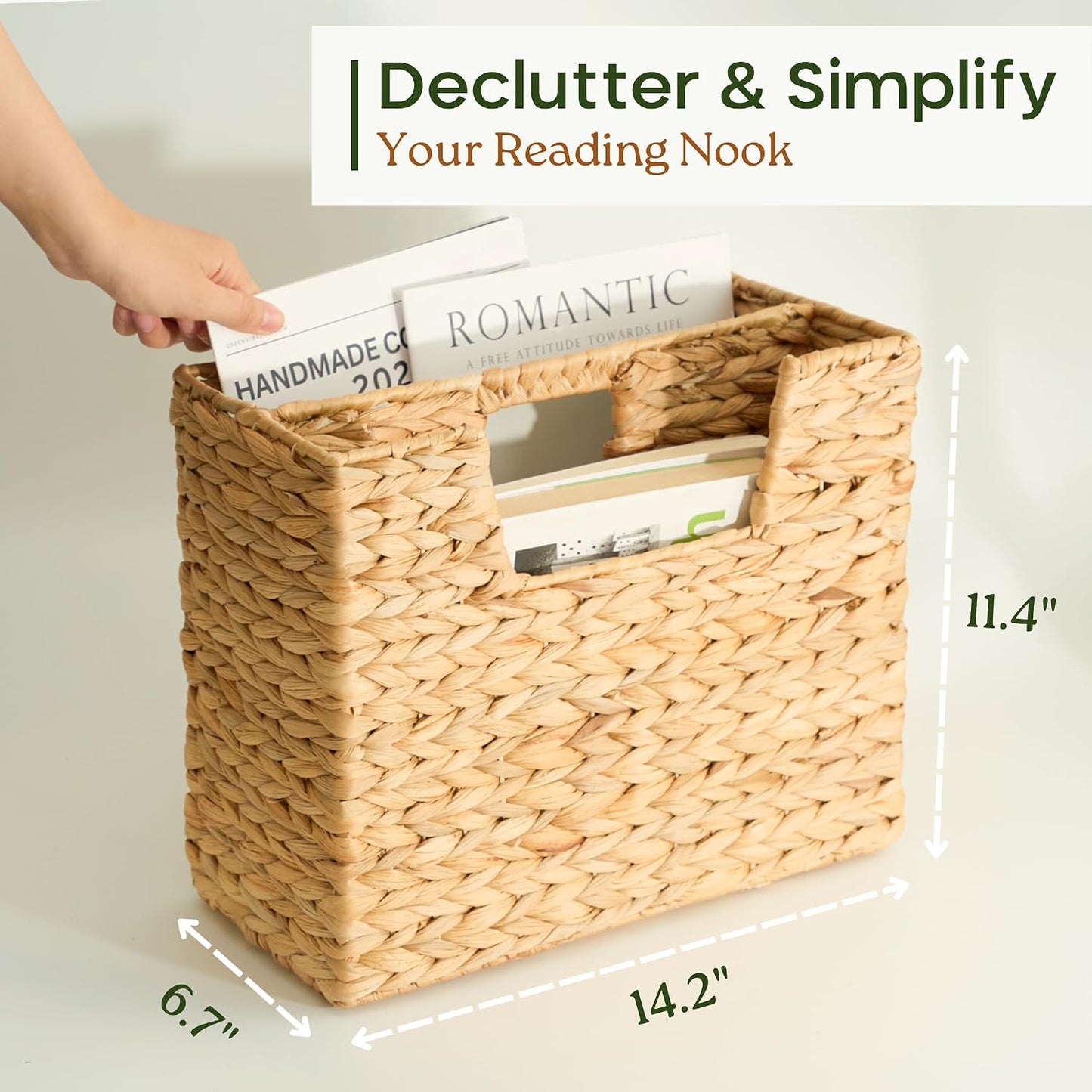Wicker Magazine Basket Water Hyacinth Handwoven Magazine Holder | Decorative Handwoven Magazine Rack Floor, Organizer