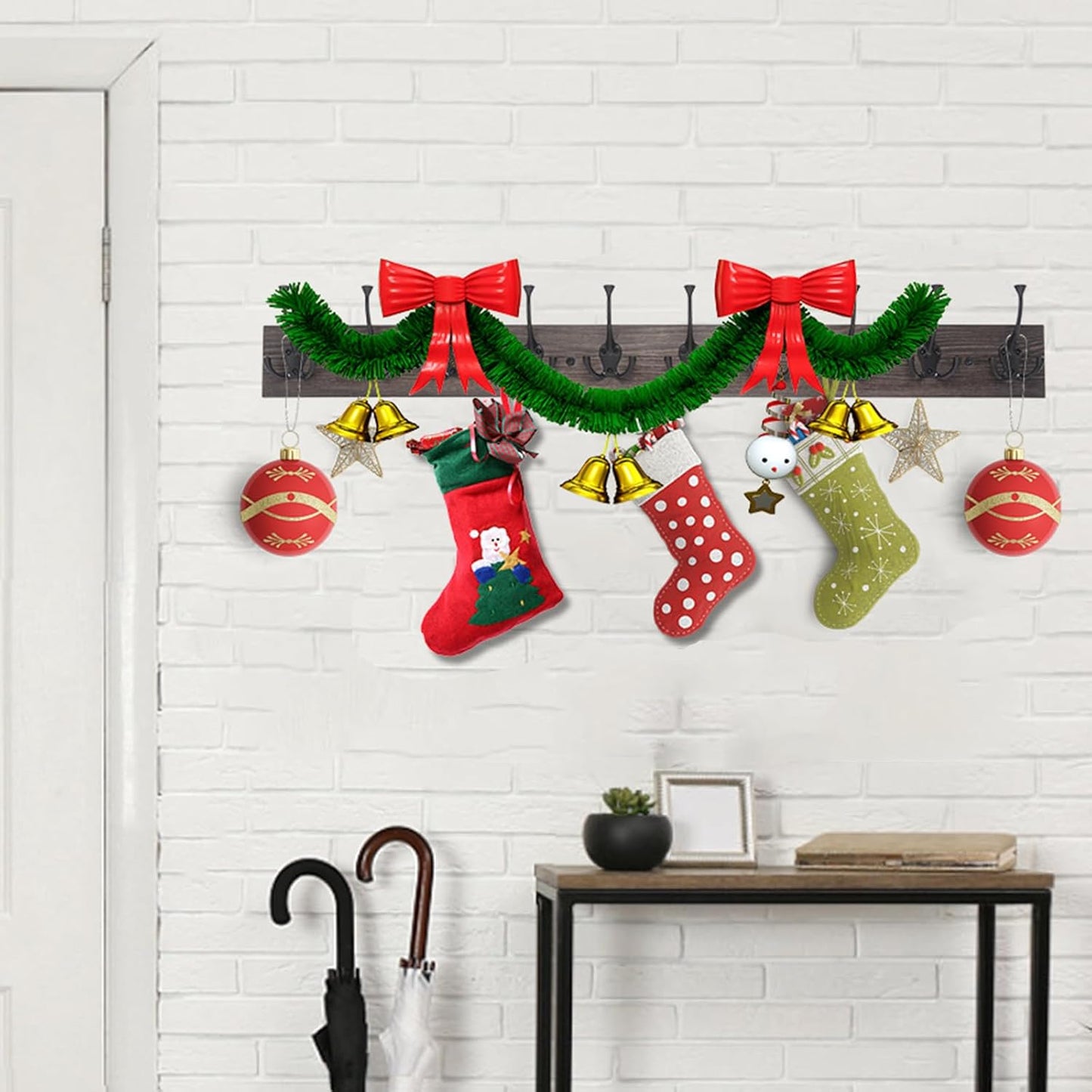 Rustic Coat Hooks Rail / Old Wood Plate & Black Tri-hook / 1 Item-10 Hooks