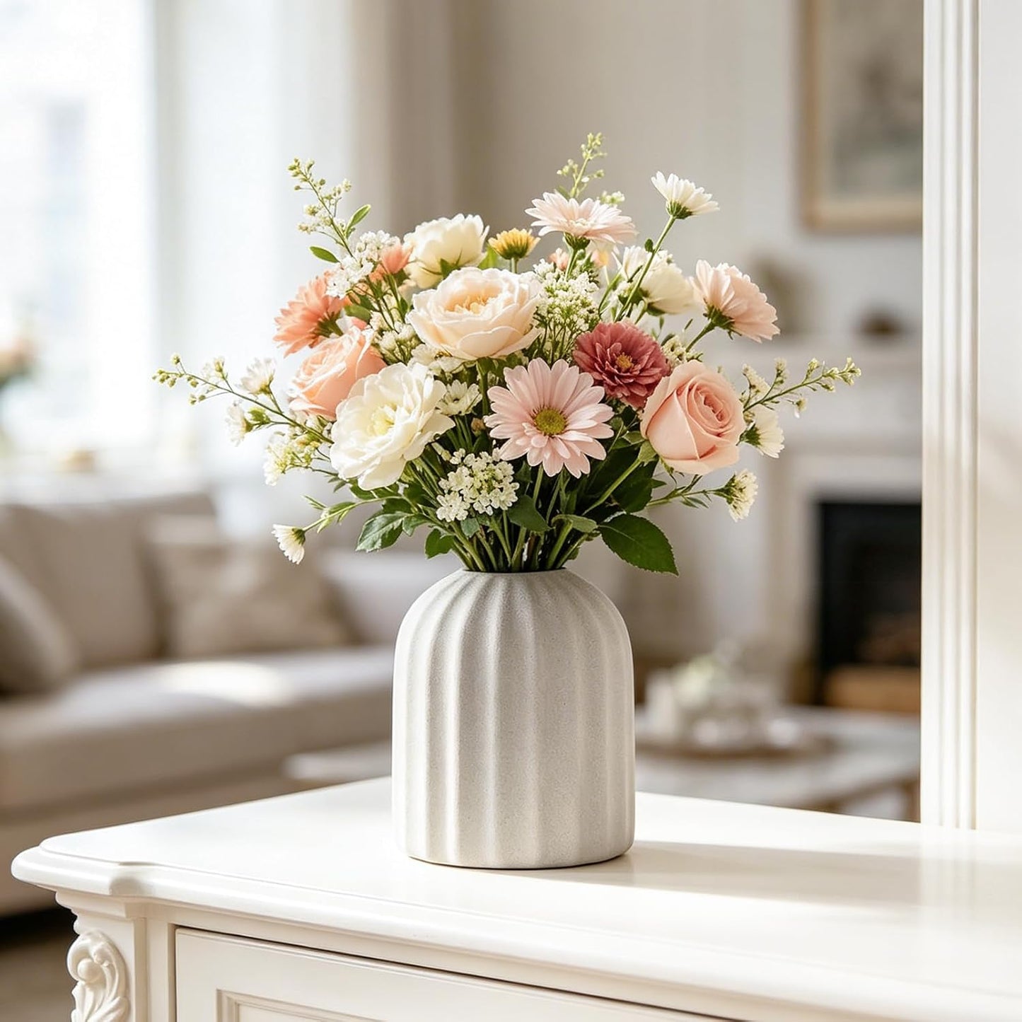 Ceramic Flower Vase Home Decor / White-v25 / 3.7 Inch
