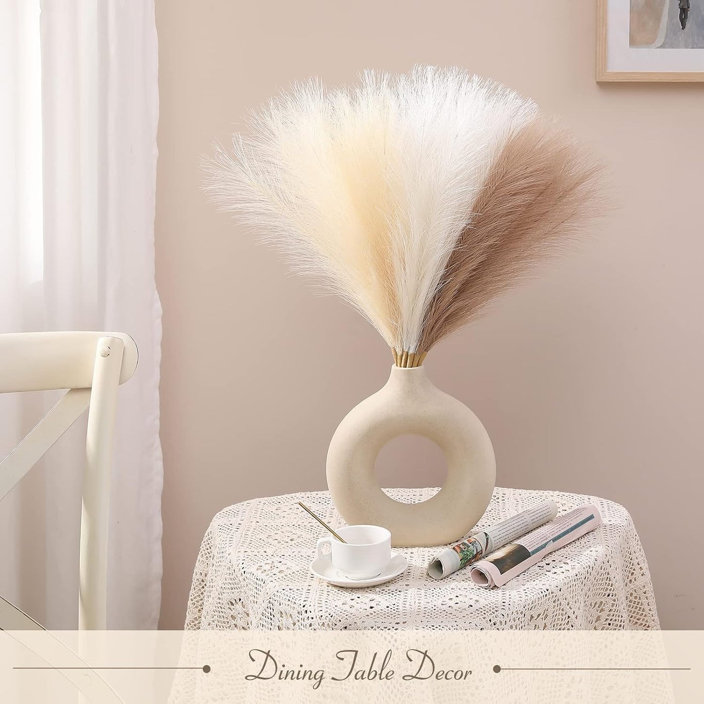 Artificial Pampas Grass Decor Boho Decor / Ivory & Beige & Sand / 17 Inch / 17.7 Inch / Set of 6