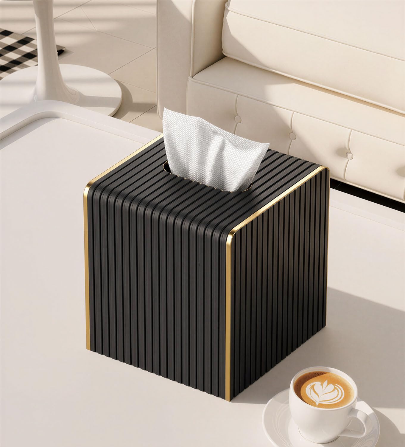 Tissue Box Cover Square / Blacks / Gold