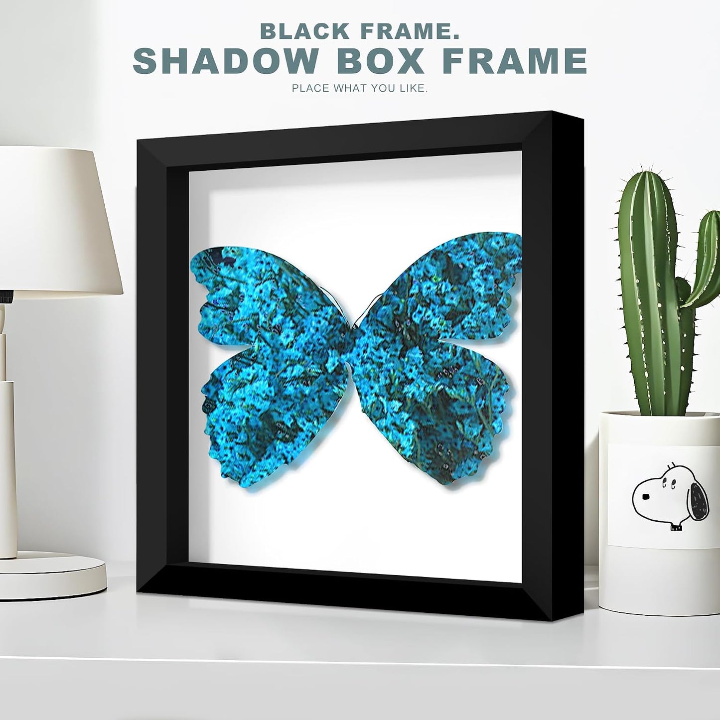 12x12 Black Wooden Shadow Box Frame, 1.2" Deep, Tempered Glass | Black Backboard, Tabletop & Vertical/Horizontal Wall