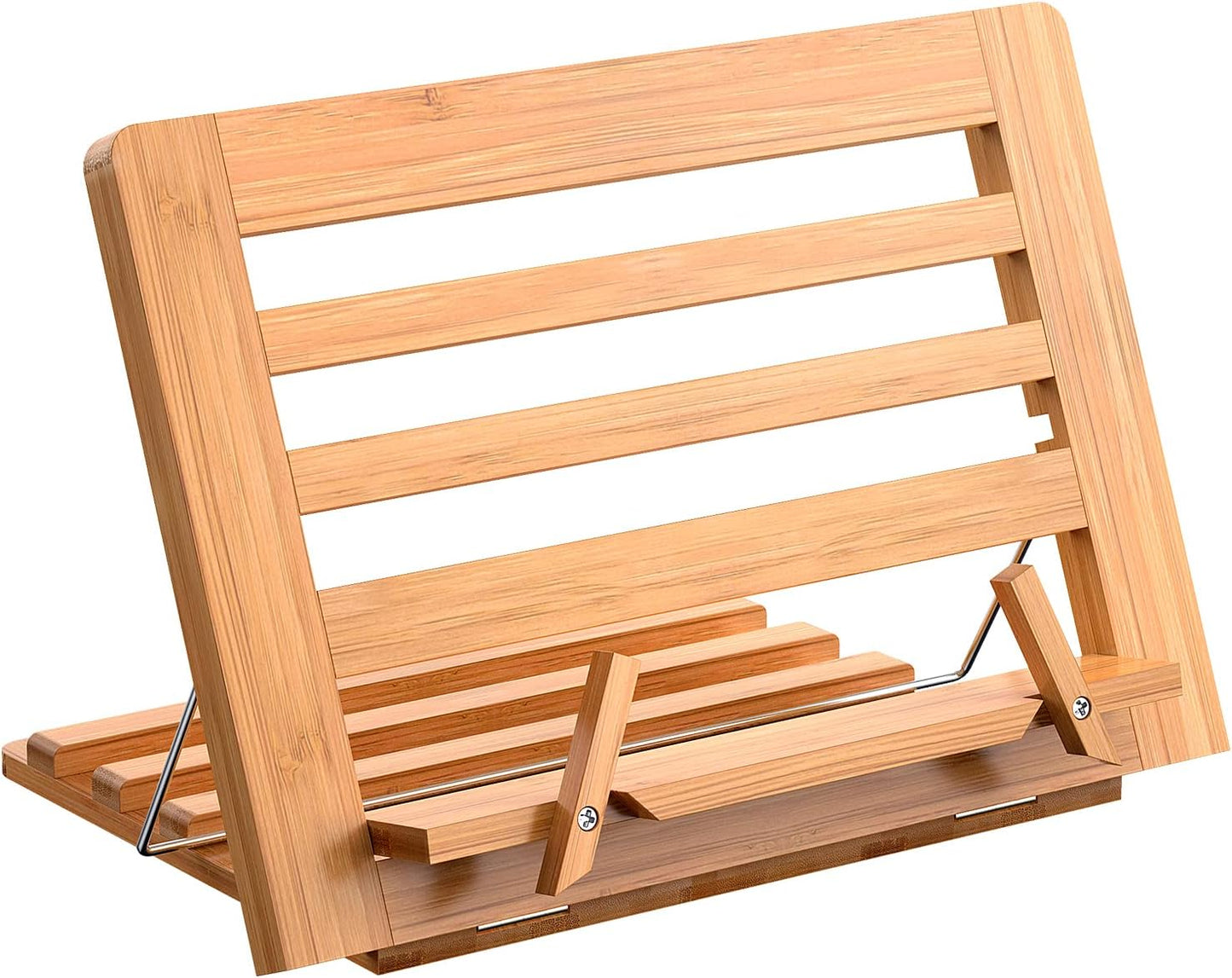 Wooden Desktop Book Stands, Adjustable Book Stand for Reading | Pezin & Hulin Cook Book Holder Seat, Bamboo Foldable