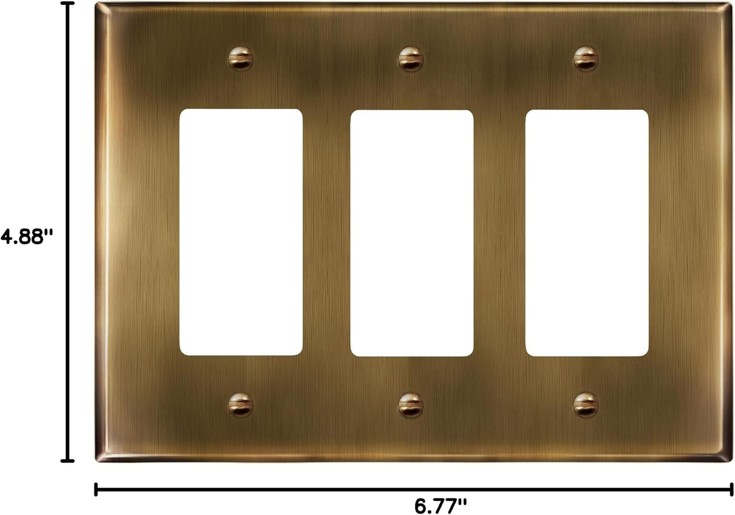 LIDER Decorator Switch or Receptacle Metal Wall Plate, Mid-Size 3-Gang | Corrosion Resistant, Outlet Cover, Plated