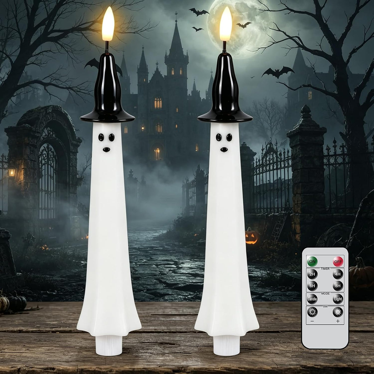 Halloween Witch Flameless Taper Candles with Remote and Timer