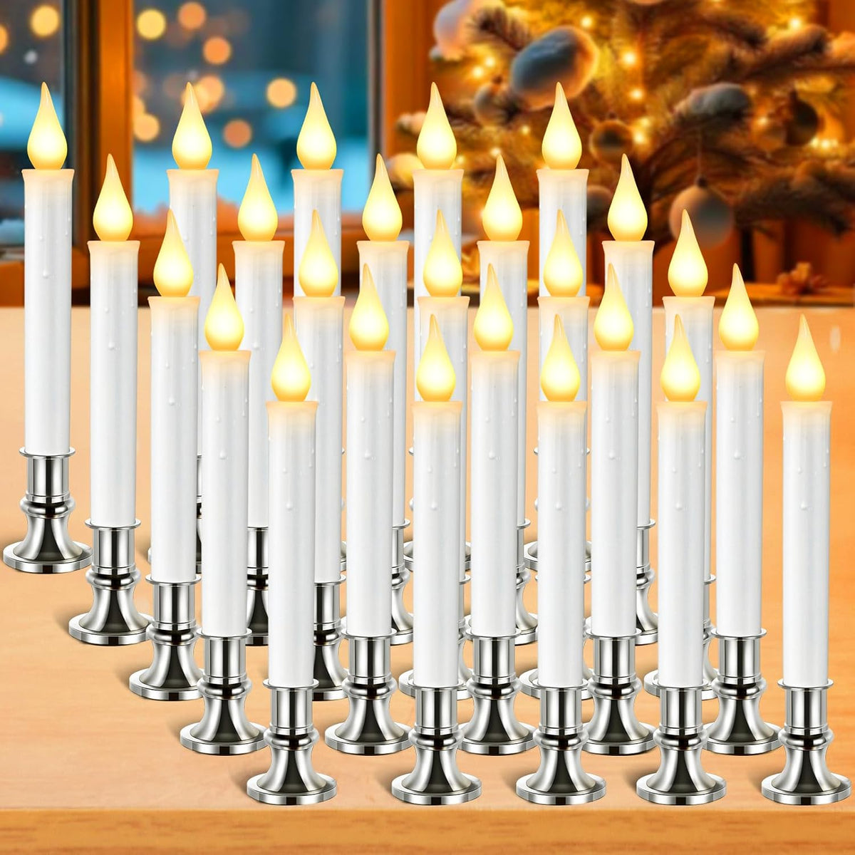 Yungyan 20 Pack Window Candle Lights with Sensor Dusk to Dawn, Silver Base