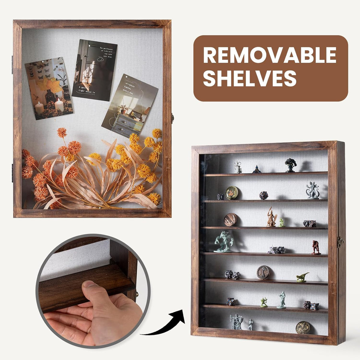 Muzilife 16x20 Shadow Box Wood Picture Frame with Shelves, 2.83 Deep, Brown | FSC-Certified Solid Pine | Removable