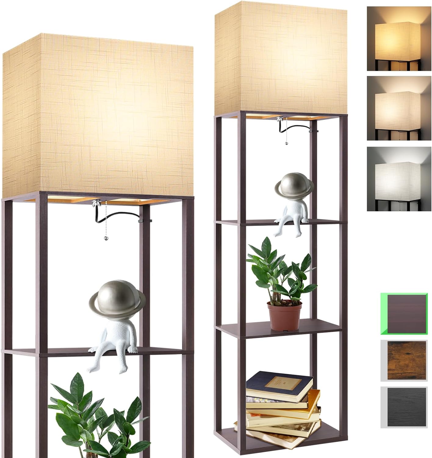 RUNTOP Plus - Floor Lamp with Shelves, Wide Shelf Lamp, Shelf Floor Lamp with 15W LED Bulb, 3 Colors Temperature