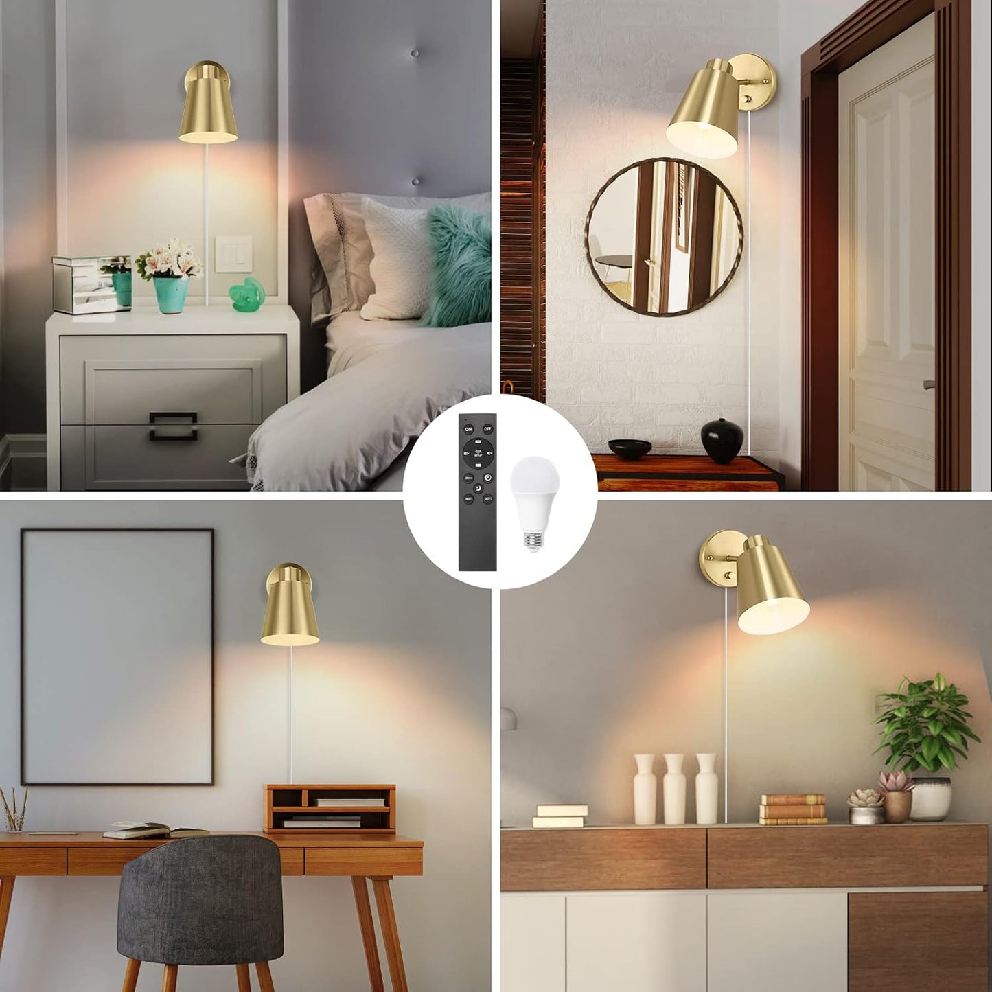 VATONI Plug in Wall Sconces with Remote Control, Adjustable Color Temperature 2700K-6000K and Dimmable Wall Sconces