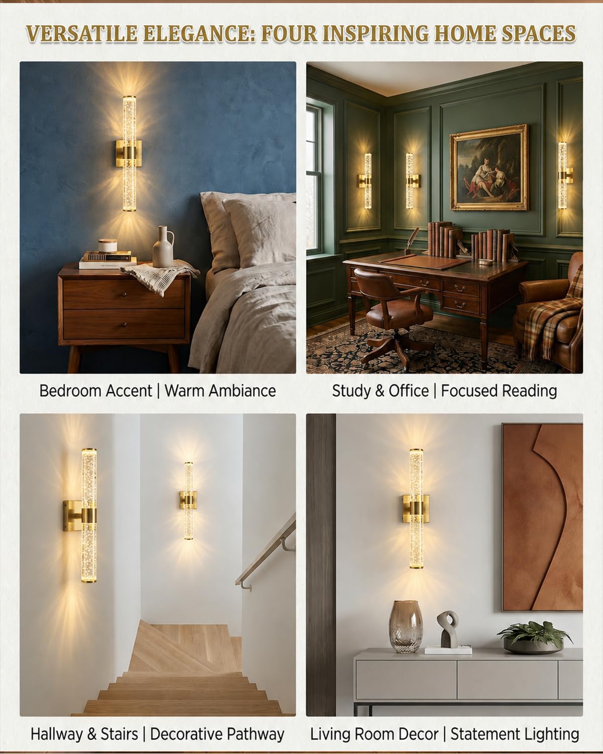 Wall Sconces Set of Two, Wireless & Rechargeable Wall Lights-Gold | 16000mAh Long-Lasting Battery,Screw-Mounted, 30ft