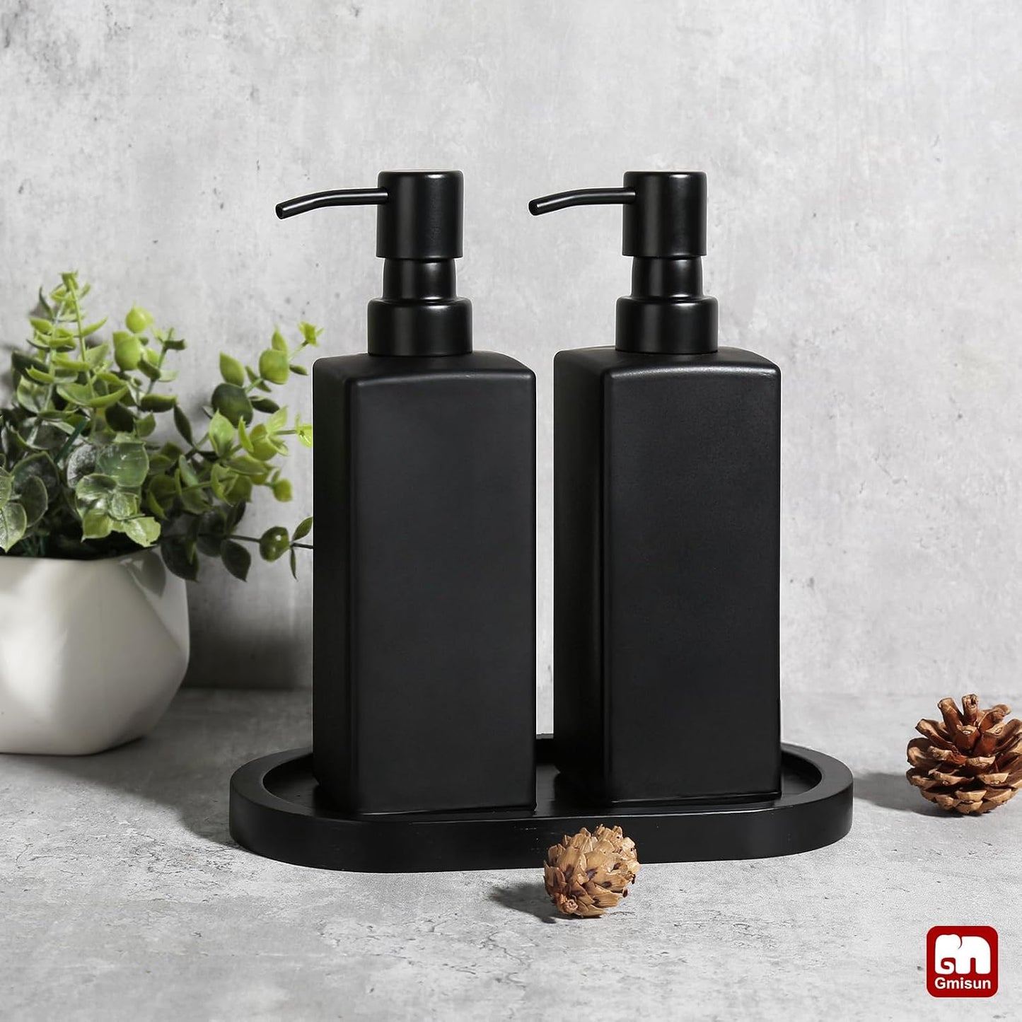 GMISUN Kitchen Soap Dispenser Set, Hand and Dish Soap Dispensers Set, Black Liquid Soap Dispenser with Tray, Refillable