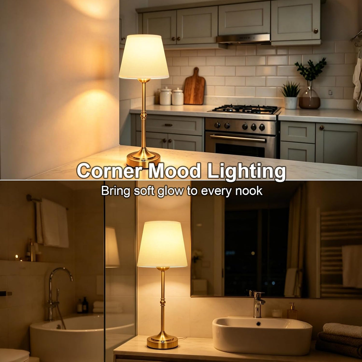 FLY2SKY Rechargeable Gold Cordless Table Lamp,3 Color Dimmable Bedside Lamp | 8H High Runtime,200H+ Low Runtime,LED