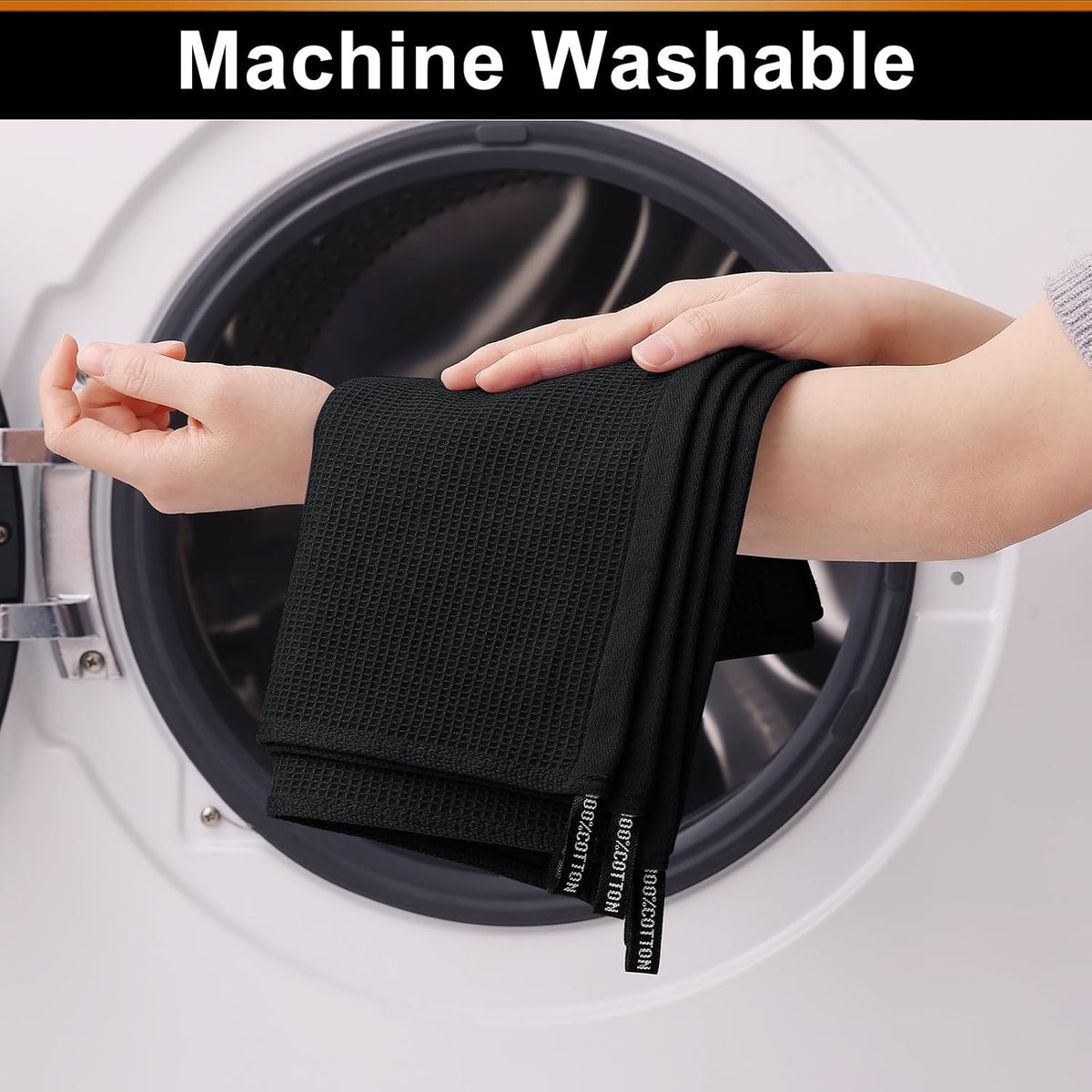 Homaxy 100% Cotton Waffle Weave Dish Cloths, 24 Pack, Black | Soft and Absorbent Dish Towels, 12 x 12 Inches Quick Dry