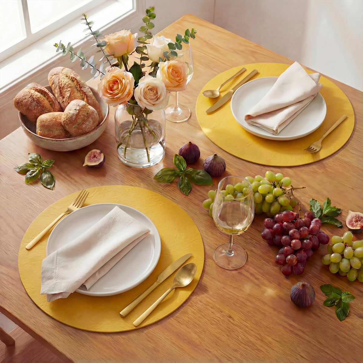 Artoid Mode Yellow Faux Leather Placemats Set of 6, 15 Inch Waterproof Wipeable Heat Resistant Vinyl Place Mats