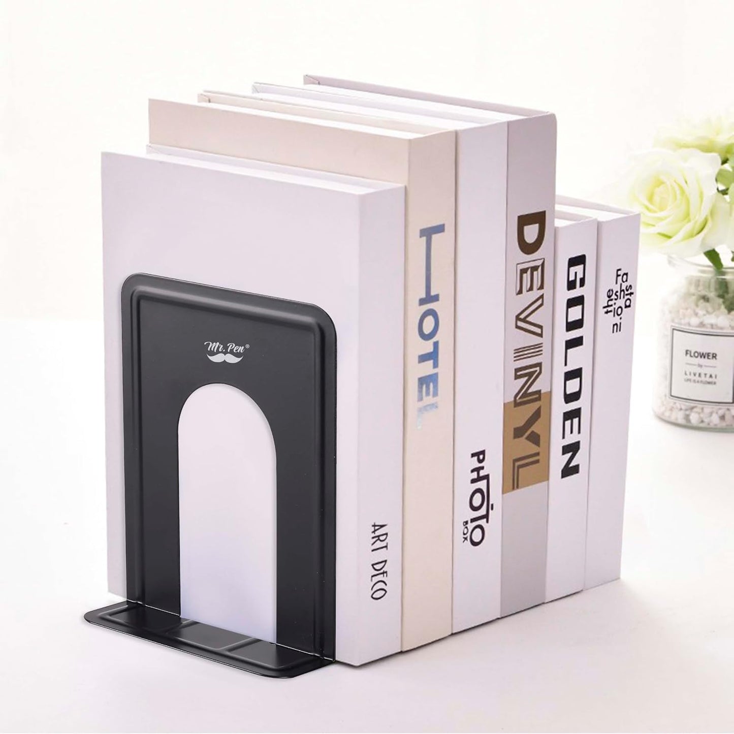 Metal Bookends / Heavy Duty Metal Bookends / Black / Set of 8