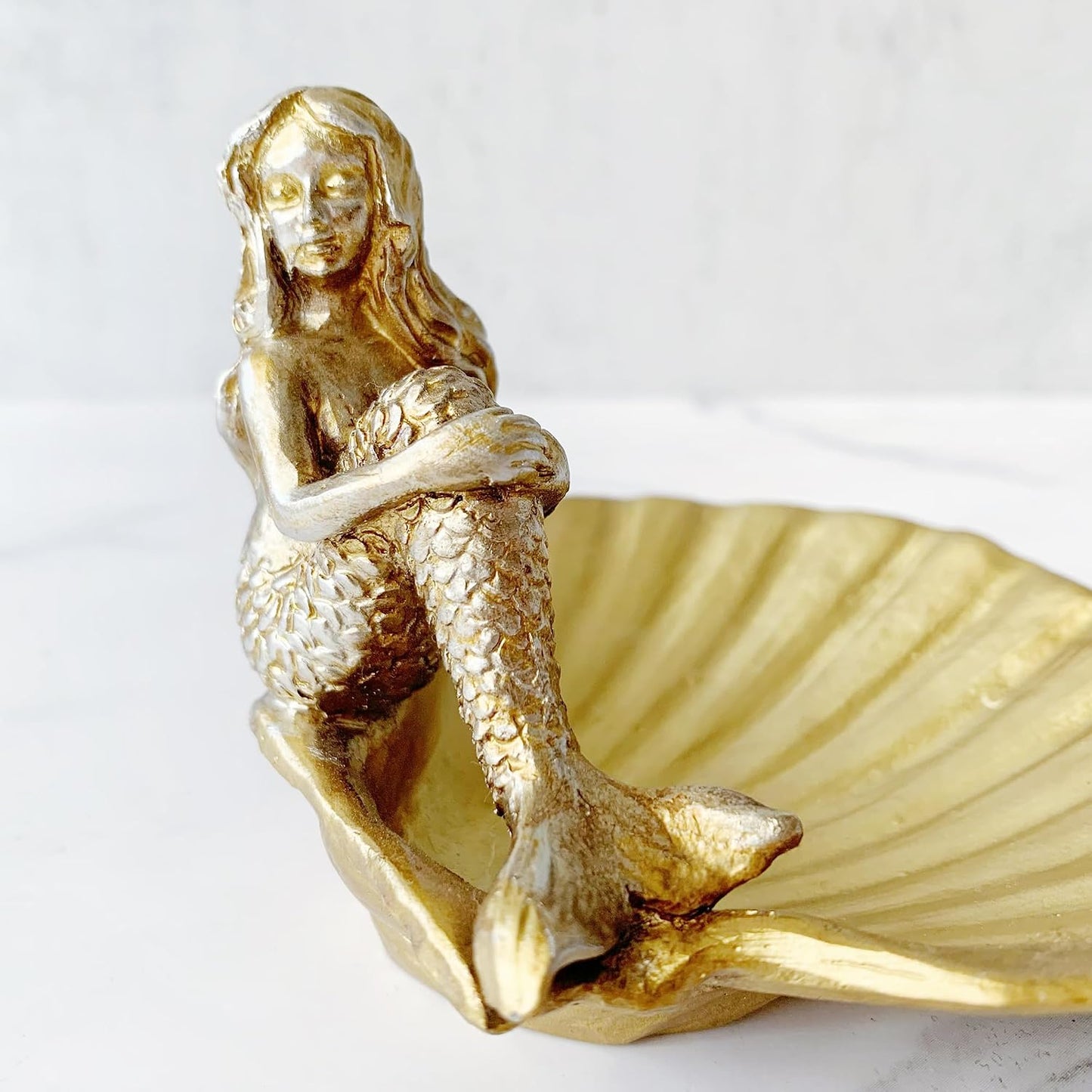 Golden Mermaid Shell Statue Home / Small Mermaid