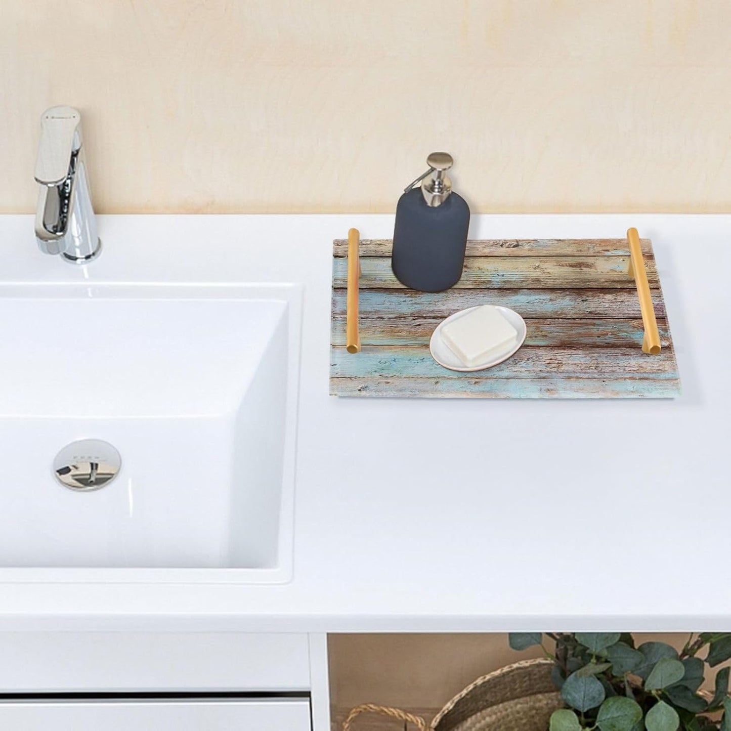 Bathroom Tray Vanity Trays Decorative Acrylic Trays Countertop Organizer Perfume / Wood Teal Brown