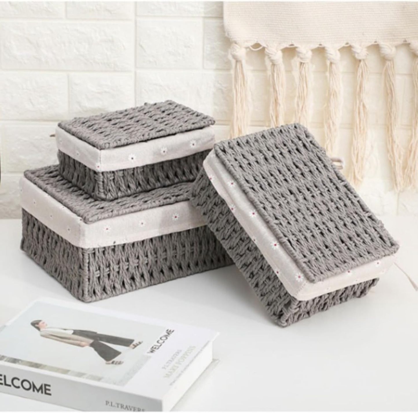Woven Storage Basket / Grey / 7 x 4.3 x 3