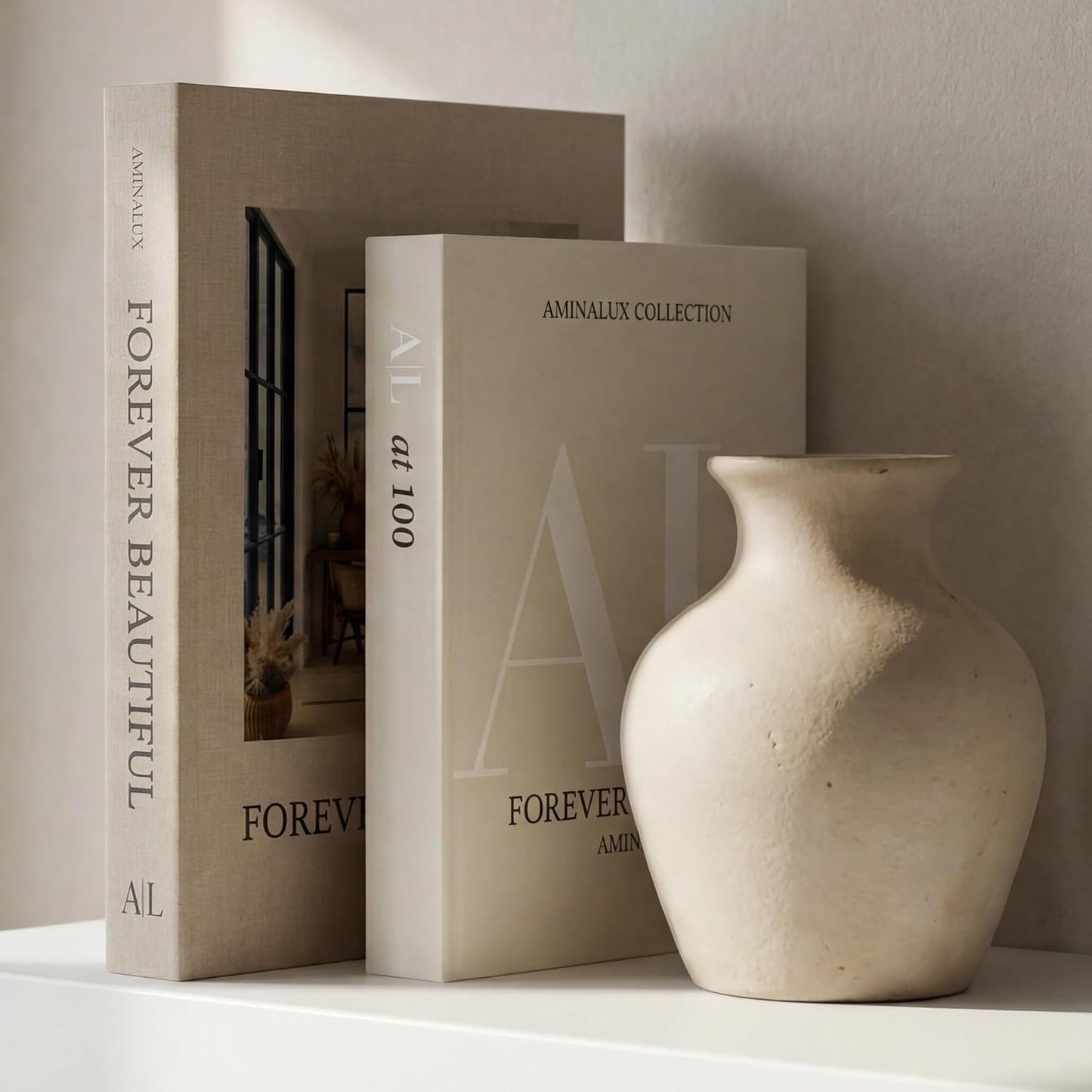 Faux Linen Book Boxes / Beige/sand / Set of 2