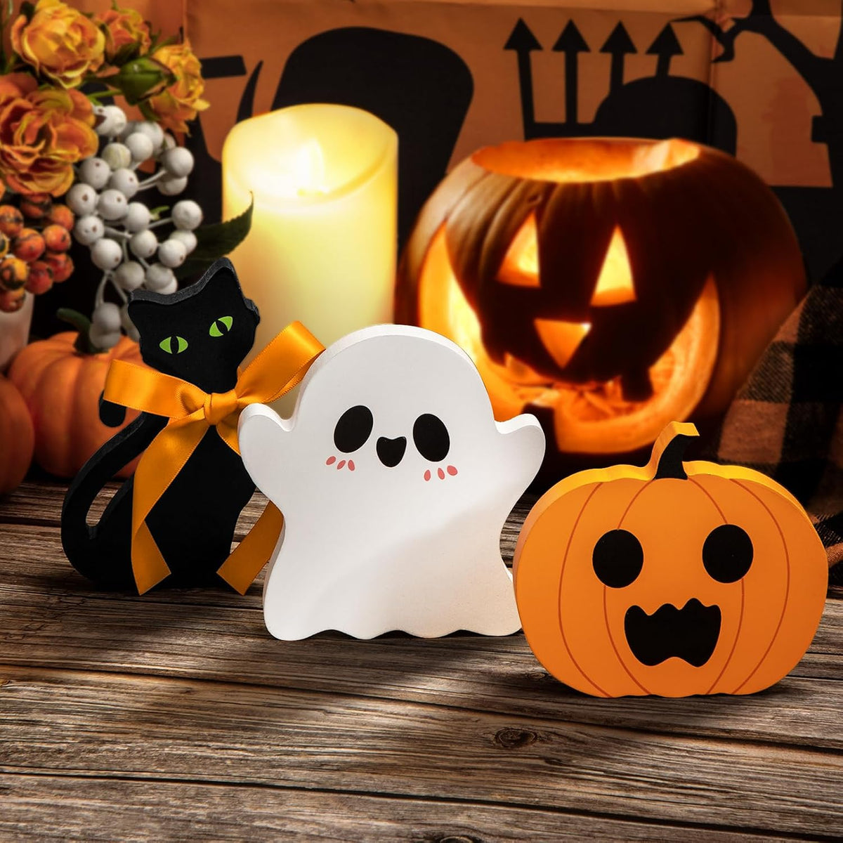 COCHIE 3 Cute Halloween Table Decorations Spooky Tiered Tray Decor Indoor