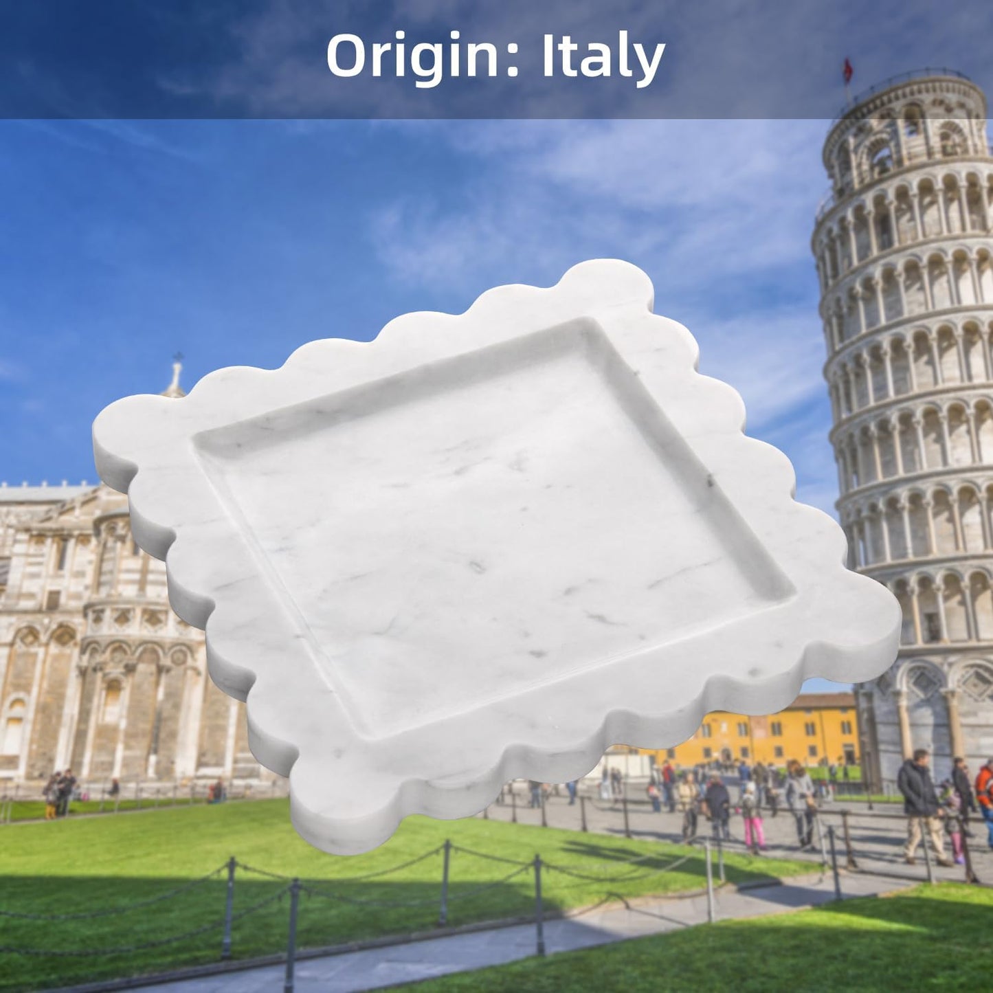 Square Marble Decorative Tray / Carrara White / 8 x 8 x 0.8
