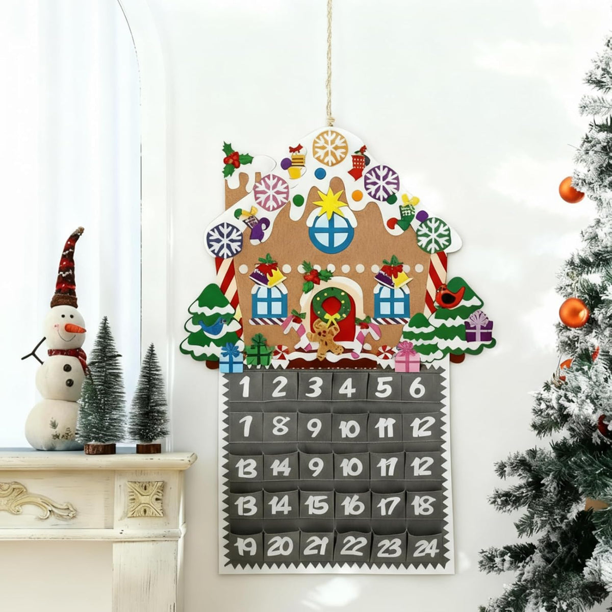 Watersay Christmas Felt Countdown Advent Calendar Wall Decor with 24 Pocket