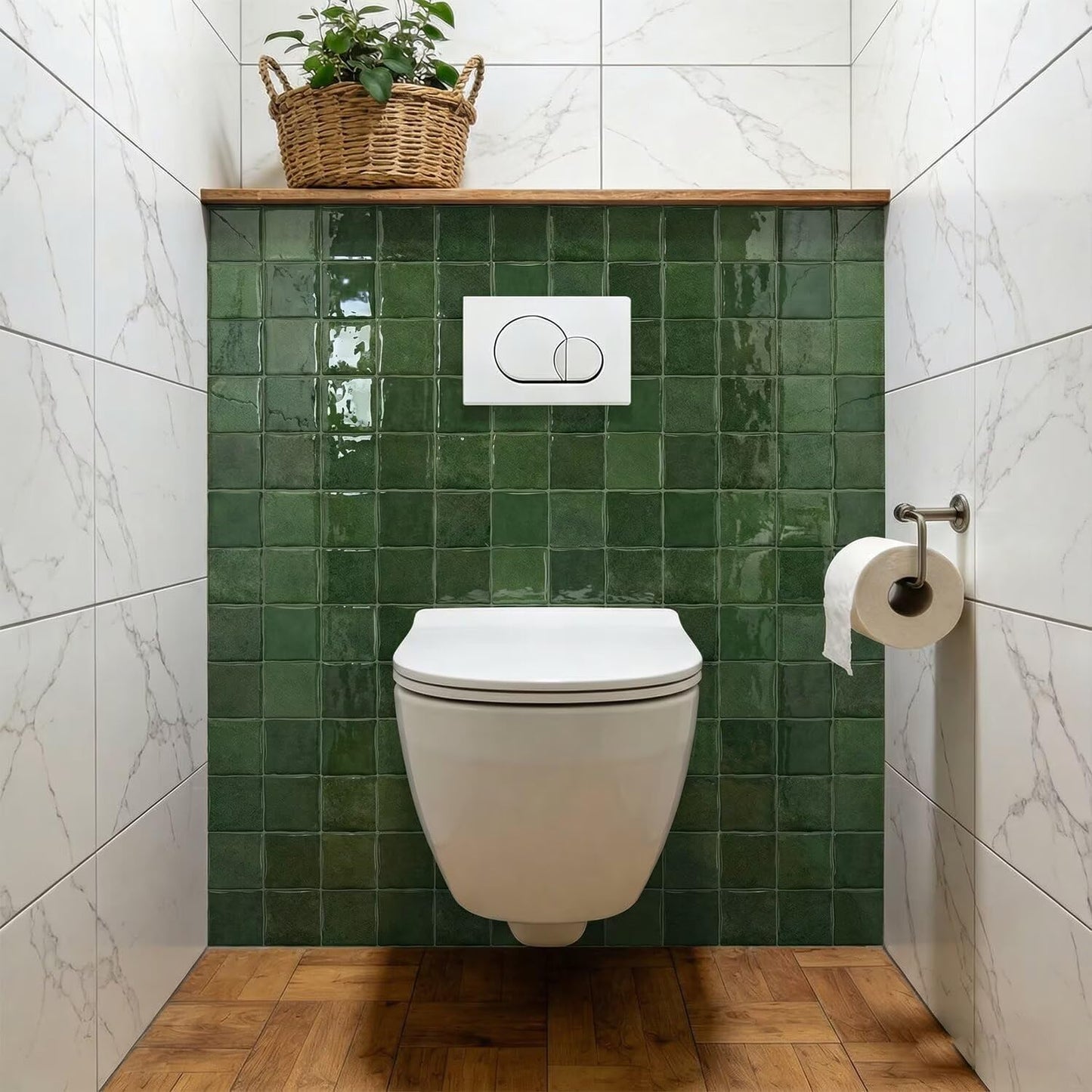 Self-Adhesive 3D Square Wall Tile Stickers / Green / 6 x 6 / Set of 10